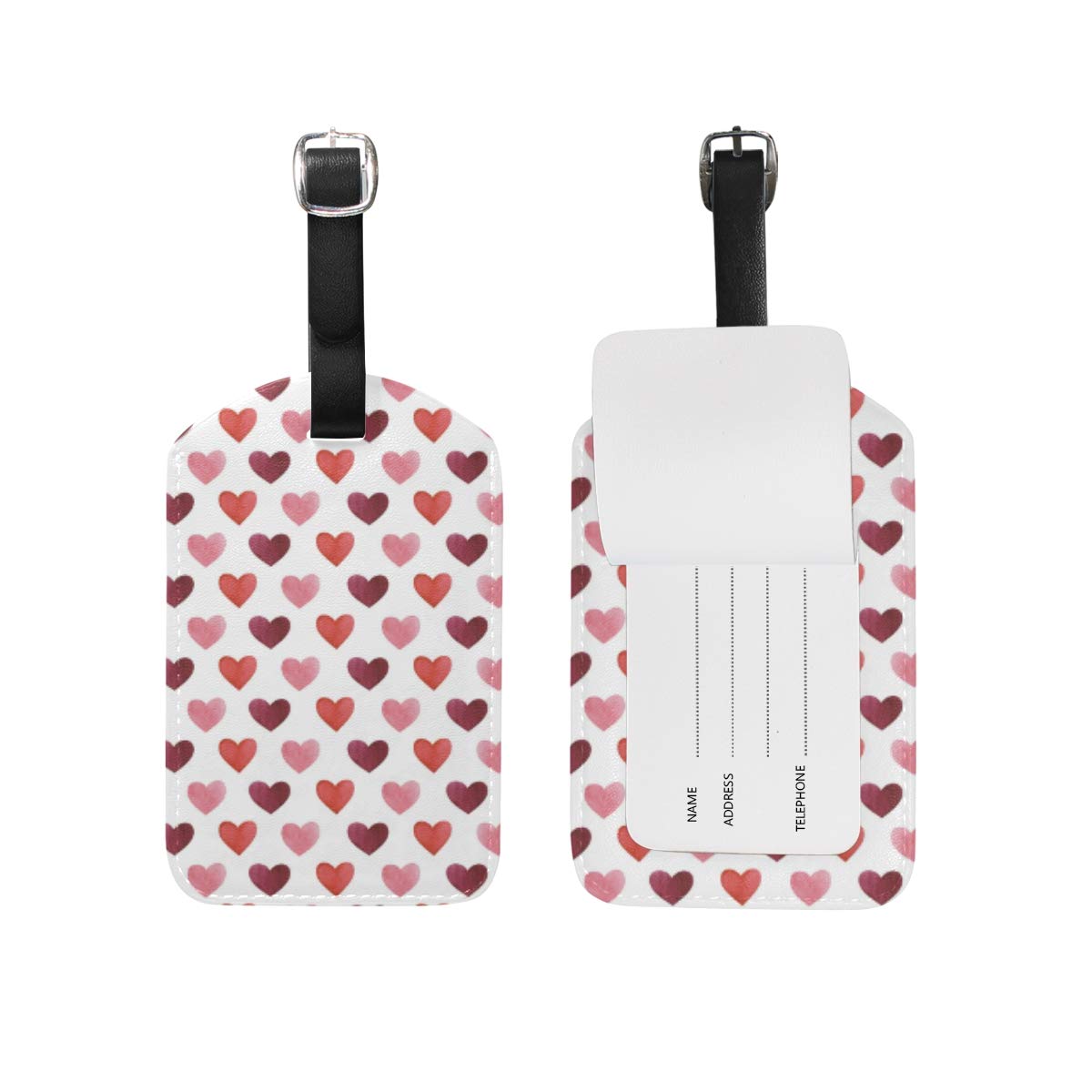 Watercolor Hearts Pattern PU Leather Luggage Tag - Travel Suitcase Baggage Label (1 Piece) for Suitcases, Backpacks & Carry-On Bags - Perfect for Travel Identification & Personalization