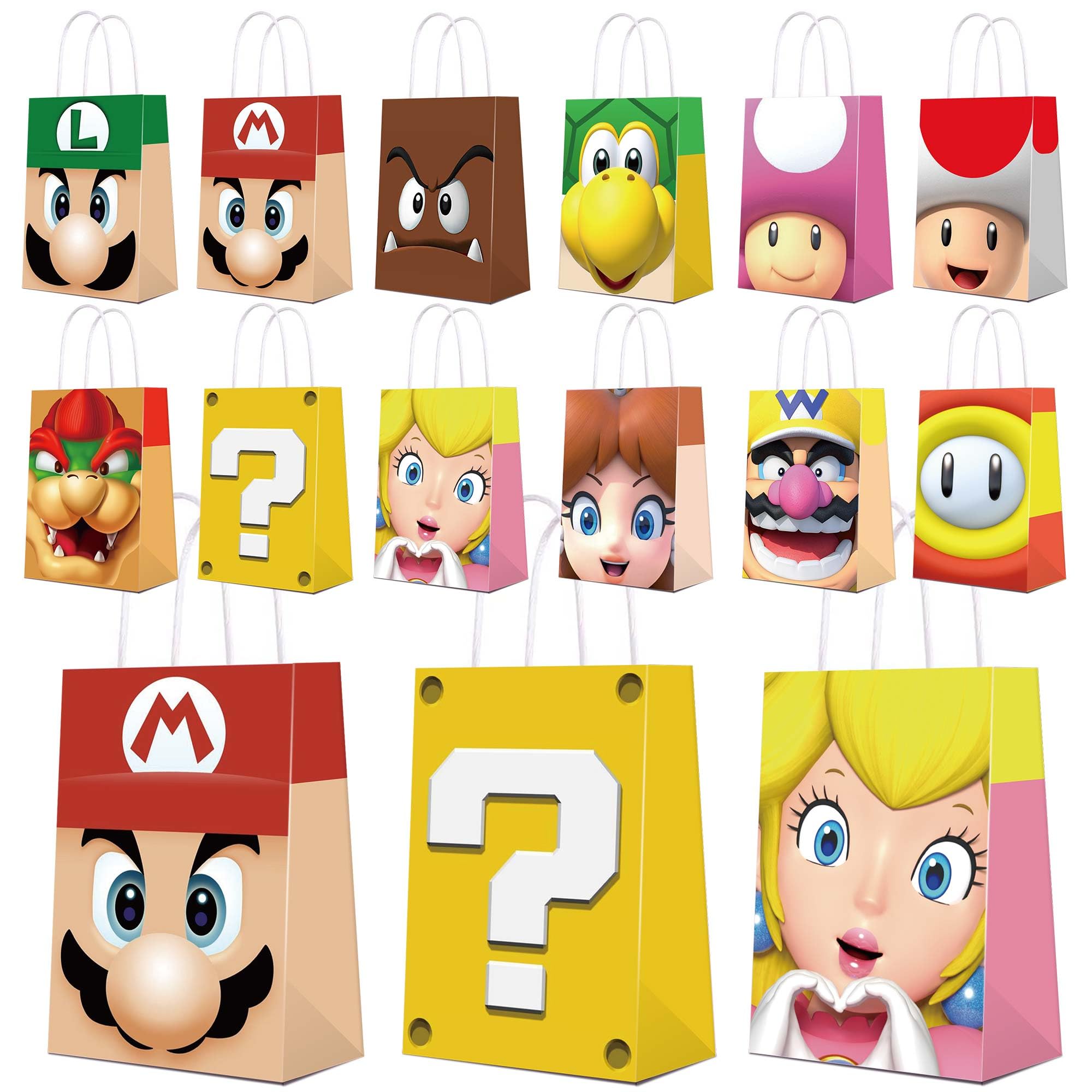 24-Piece Super Mario Bros Themed Birthday Party Favor Bags - Colorful Paper Gift Bags for Candy, Treats & Goodies - Perfect for Kids Birthday Parties, Baby Showers & School Events