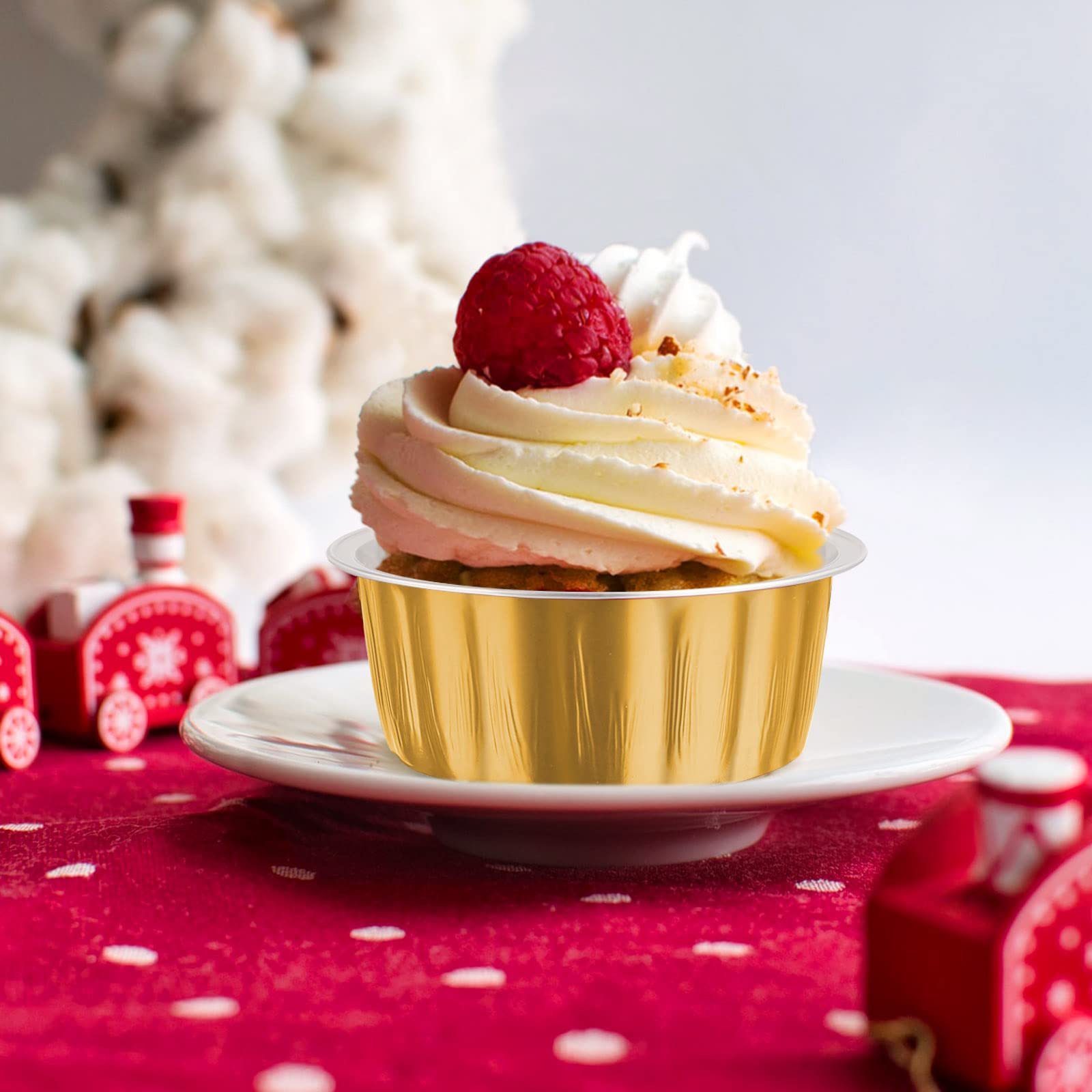EUSOAR 50-Pack Gold Aluminum Foil Baking Cups - 8oz Disposable Cupcake Liners & Creme Brulee Ramekins | Reusable Flan Molds & Dessert Containers with Lids | Perfect for Baking, Party Treats & Food Storage