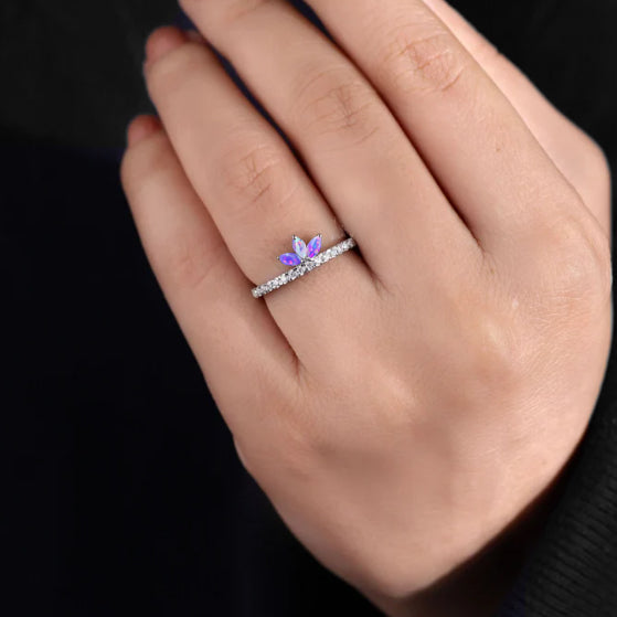 Lavender Fire 3 Marquise Ethiopian Opal Ring – Genuine Natural Opal Jewelry for Women, Elegant Wedding & Engagement Ring, Perfect Gift for Anniversary & Special Occasions
