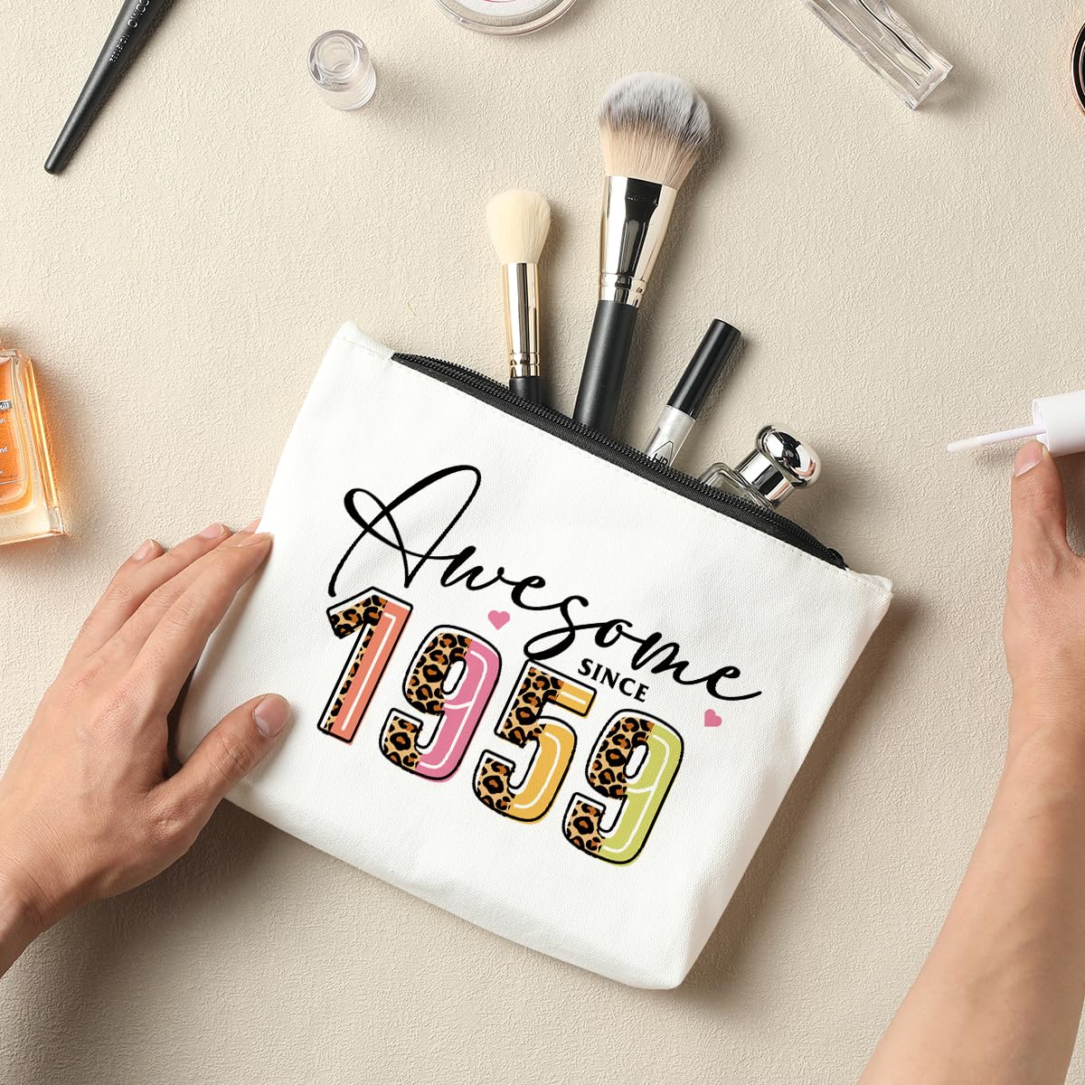 66th Birthday Gifts for Women - Leopard Print Cosmetic Makeup Bag for Grandma, Mom & Aunt | Unique 66 Year Old Birthday Present Ideas | Perfect for Travel, Parties & Anniversary Celebrations