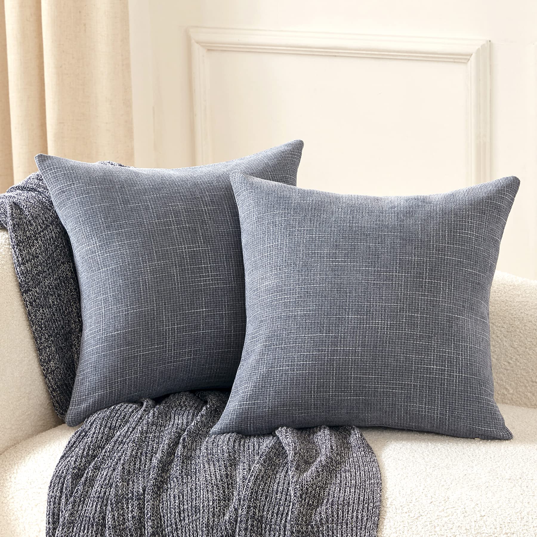 Anickal Gray Blue Pillow Covers 20x20 Inch Set of 2 - Rustic Farmhouse Chenille Decorative Throw Pillow Cases - Square Cushion Covers for Sofa, Couch, Bed & Home Decor - Perfect for Living Room, Bedroom & Farmhouse Style