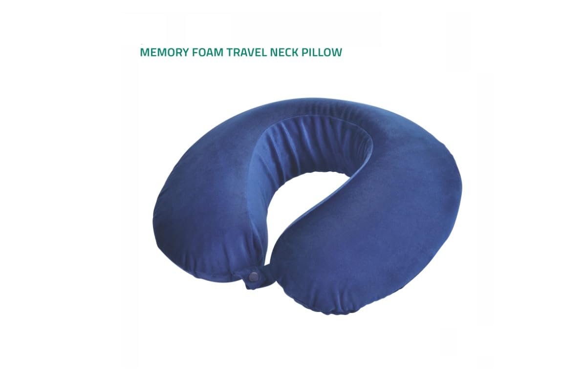 NEERA Premium Memory Foam Travel Neck Pillow - Ergonomic Support for Airplane, Car & Train Rides - Lightweight Comfort for Men & Women - Relieves Neck Pain During Long Flights & Road Trips - Perfect for Business Travel & Vacation (Blue)