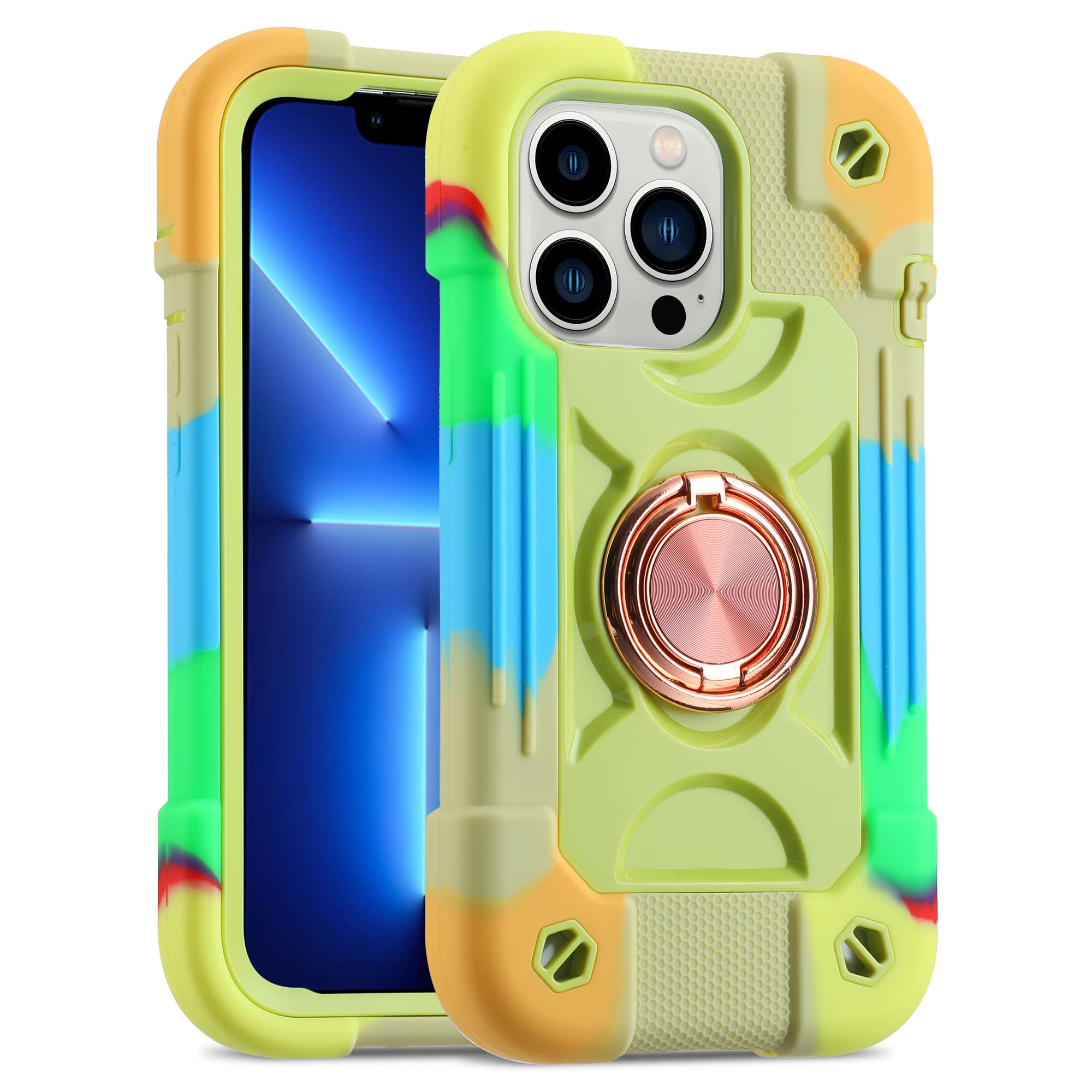 MARKILL iPhone 13 Pro Max Case 6.7 Inch - Military Grade Shockproof Phone Cover with Ring Stand & Magnetic Car Mount | Rainbow Yellow | Perfect for Outdoor Adventures, Work & Daily Protection
