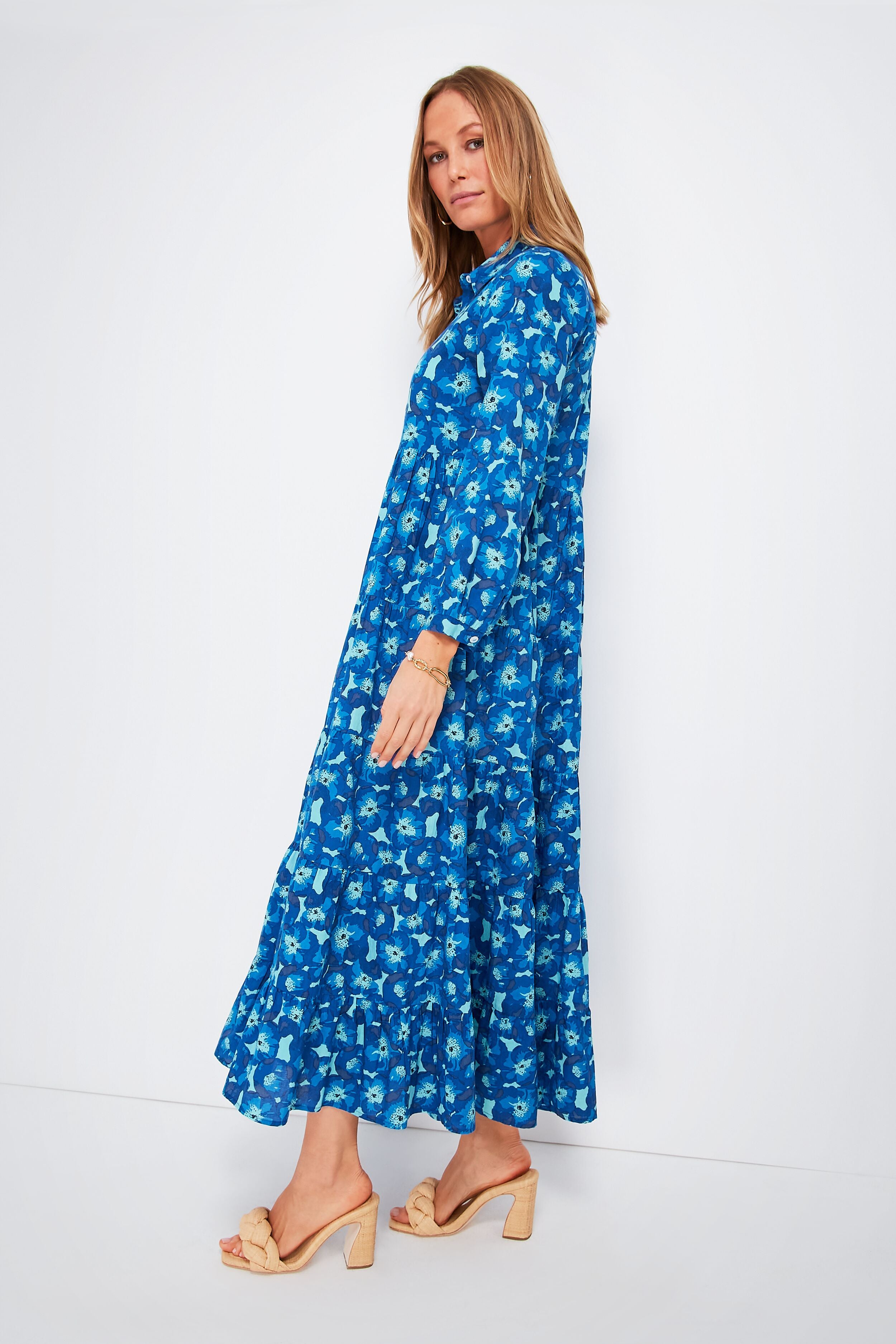 Blue Jacinta Jinette Dress for Women - Elegant Flowy Midi Dress for Parties, Weddings & Special Occasions