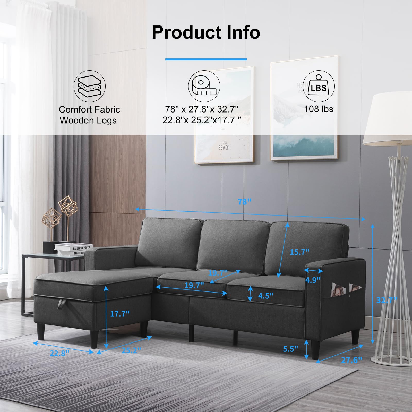 2-Piece L-Shaped Modular Sectional Sofa Set with Chaise & Storage - Modern Living Room Couch & Armchair Set for Small Spaces, Apartments, and Family Gatherings