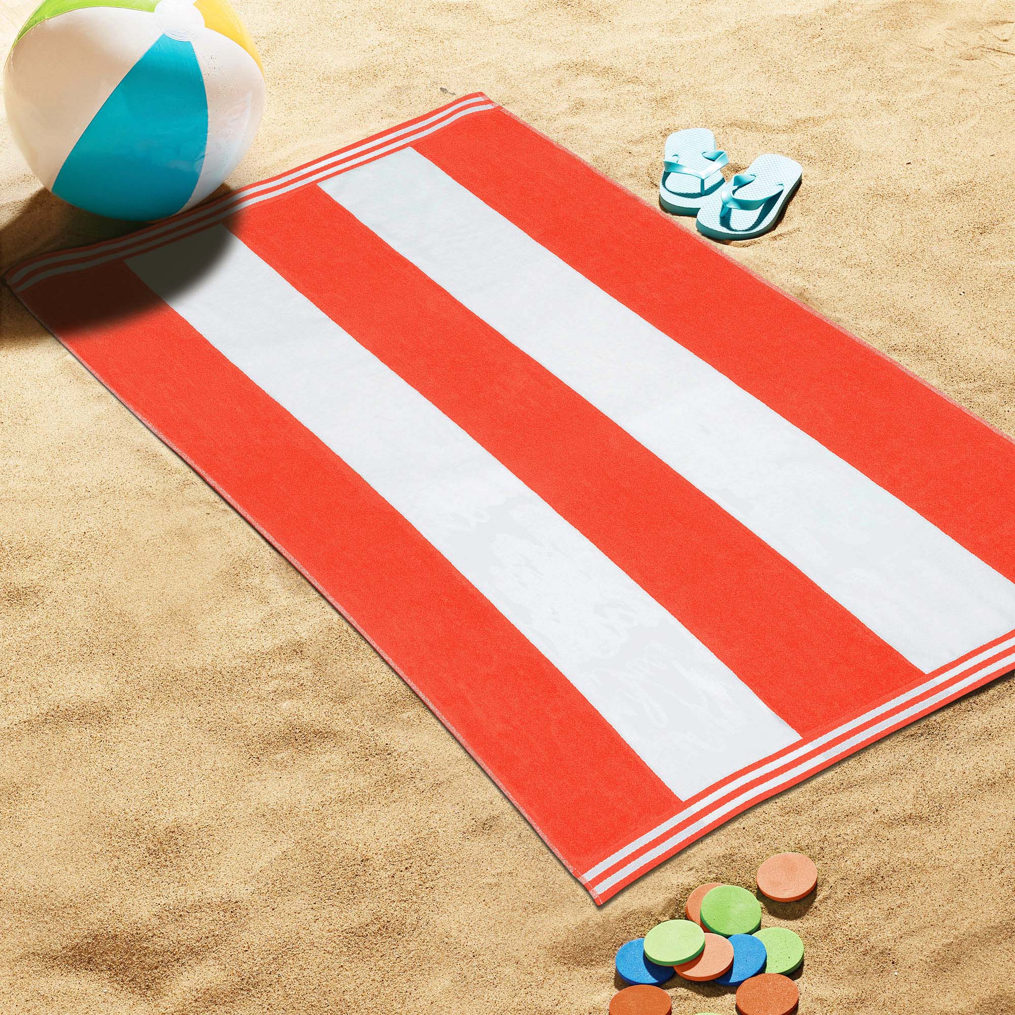 Premium Cabana Stripe Oversized Cotton Beach Towel Set of 2, 4, or 6 - Soft, Absorbent & Quick-Drying for Pool, Beach, Vacation & Spa Use