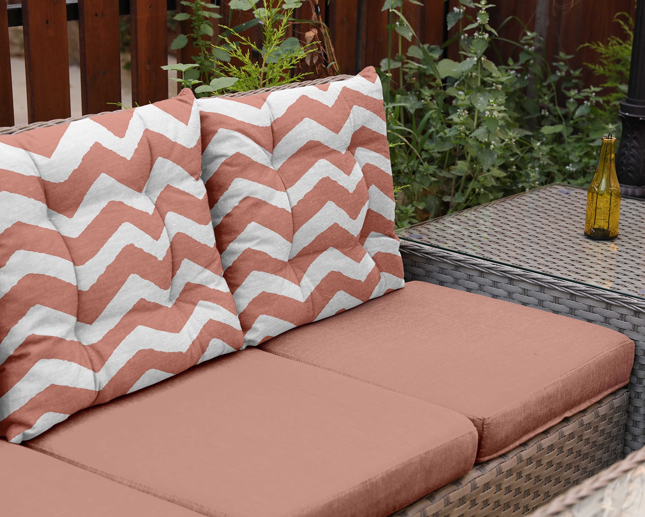 Waterproof Tufted Square Patio Cushion Set of 2 - 19-inch Indoor/Outdoor Furniture Seat Cushions in Orange Chevron Print | Perfect for Garden Chairs, Poolside Loungers & Outdoor Dining Sets