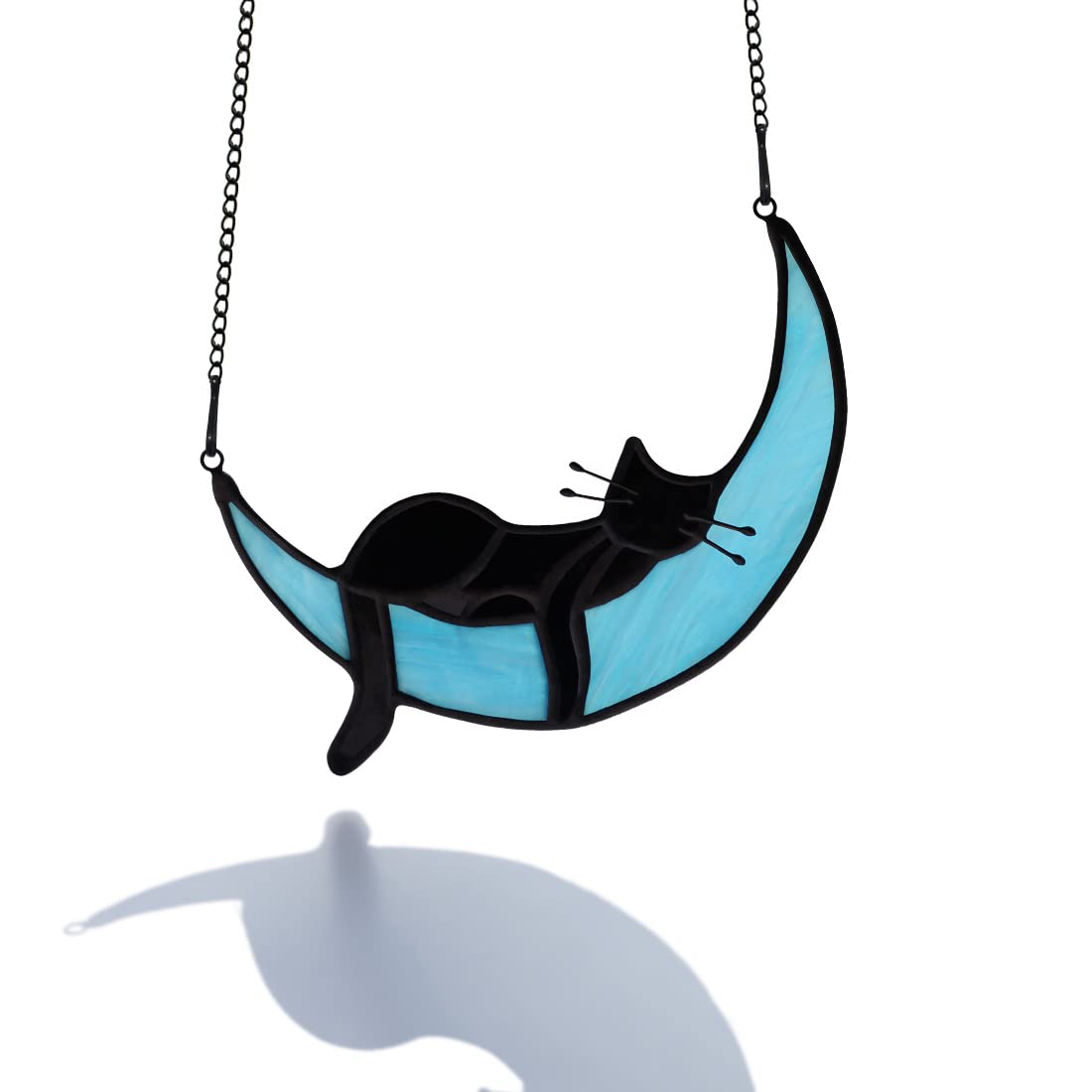 Handmade Black Cat Suncatcher - Stained Glass Window Hanging Decor with Sleeping Cat on Moon Design - Perfect Gift for Cat Lovers, Mothers, Grandmothers & Women - Ideal for Home, Office, Nursery or Garden Window Decorations