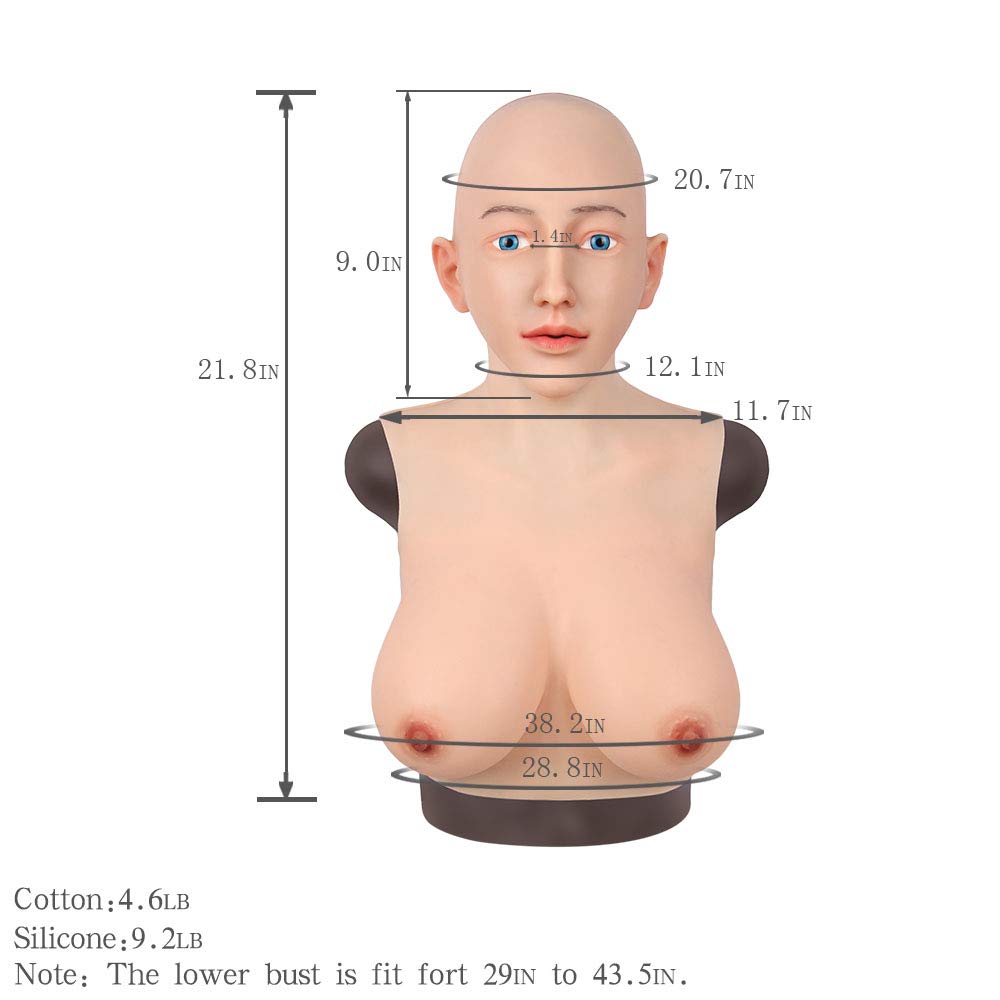 Realistic Silicone Face Mask & E Cup Breast Forms for Male to Female Crossdresser - Transgender Cosplay, Halloween Costume, Drag Queen Performance, and Everyday Use