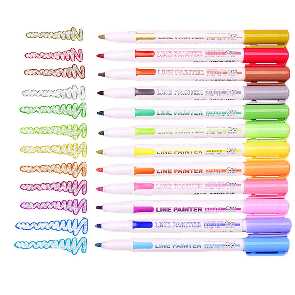 WAQIA 12-Color Marker Pen Set for Highlighting, Outlining & Drawing - Vibrant Art Markers for Greeting Cards, DIY Crafts, School Projects & Kids Coloring - Perfect for Artists, Students & Craft Enthusiasts