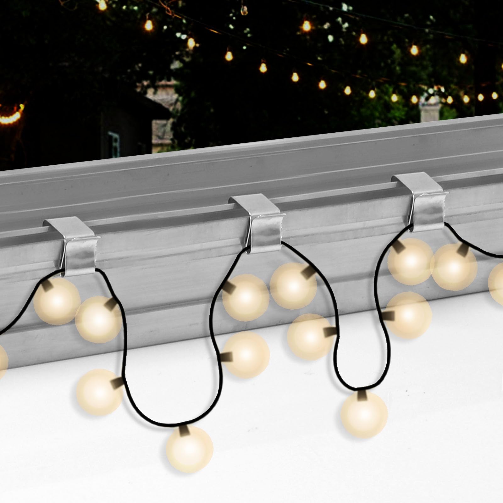 EATAKWARD 100 Pack 0.8 Inch Galvanized Weatherproof Outdoor Hooks - Heavy Duty Gutter & Roof Hangers for String Lights, Holiday Decorations, Kitchen, Bathroom & Garden Use (0.6'' Cable Hooks) - Perfect for Patio, Backyard, Wedding & Christmas Lighting