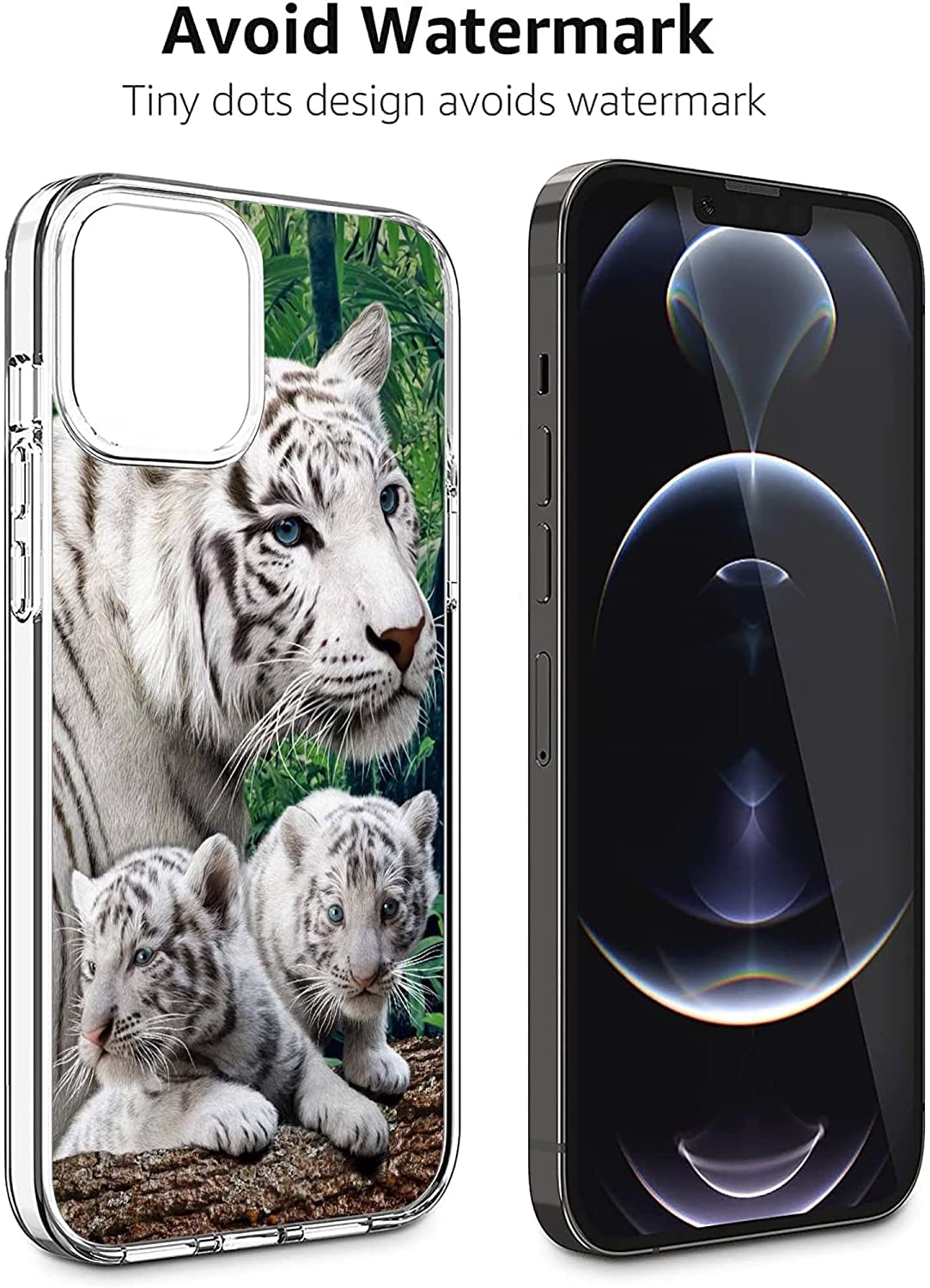 Shockproof Clear Phone Case for iPhone 12/12 Pro - Cute Majestic White Tiger Design | Protective Cover for Everyday Use, Travel & Outdoor Activities