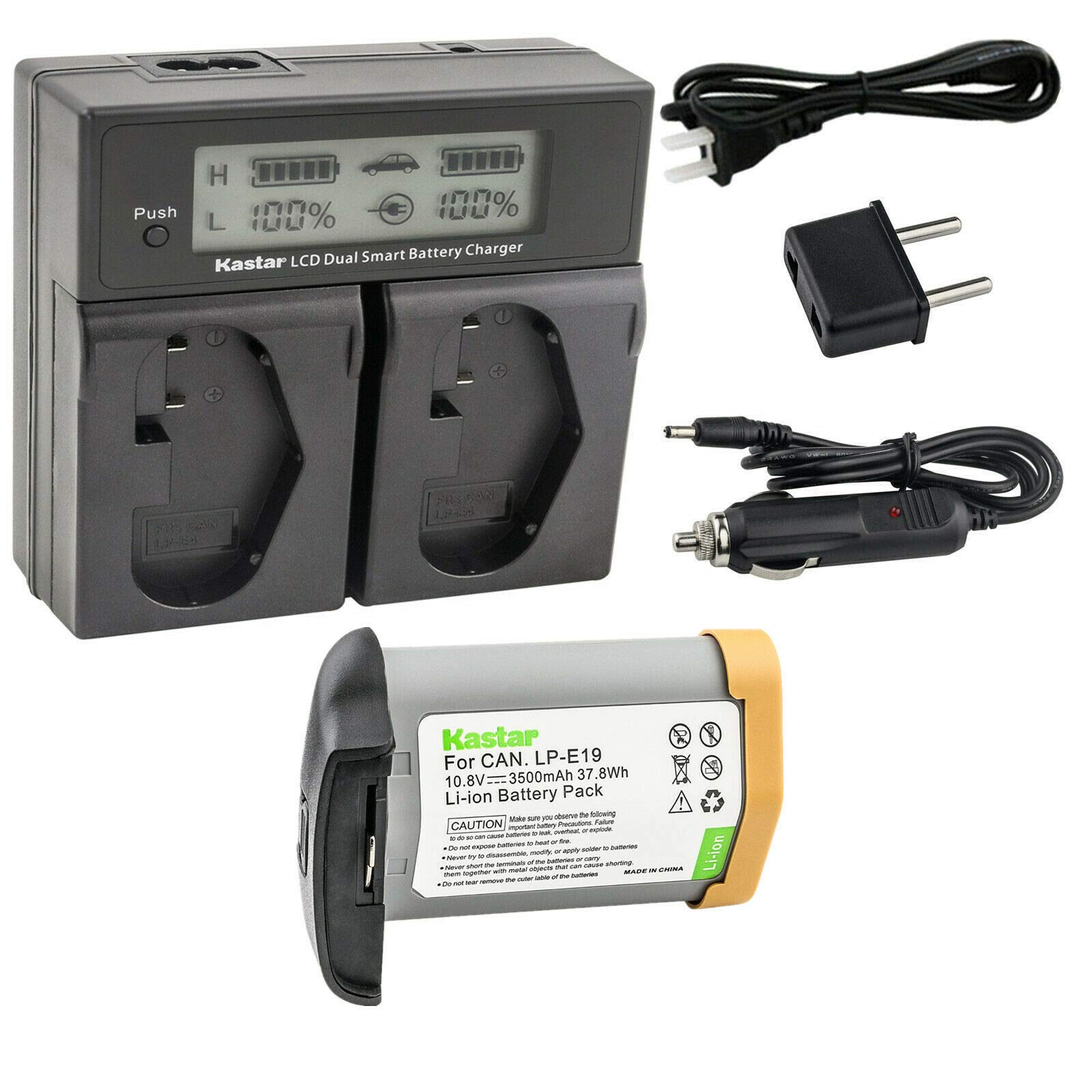 Kastar LP-E19 Battery & LCD Dual Fast Charger Replacement for Canon EOS 1D C, 1D Mark III/IV, 1Ds Mark III, 1D X - Compatible with Professional DSLR Cameras - Perfect for Travel, Wedding & Outdoor Photography