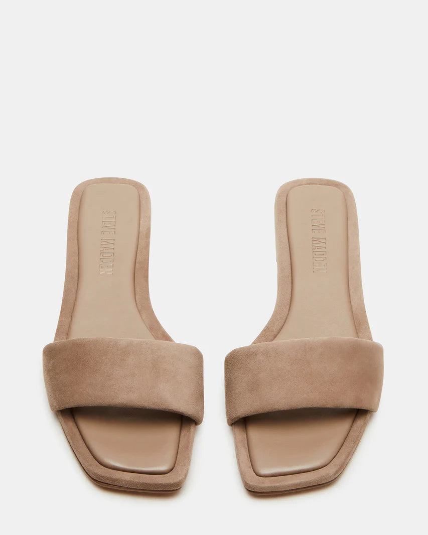 Lumina Taupe Suede Sandals for Women - Comfortable Summer Slide Sandals with Soft Cushioning - Perfect for Beach, Vacation & Casual Outings