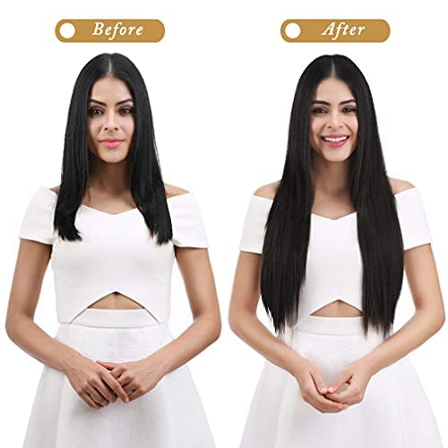 CLITZ 24-Inch Straight Synthetic Hair Extensions for Women & Girls - Natural Brown Clip-In Full Head Hair Extensions | Perfect for Daily Wear, Parties & Special Occasions