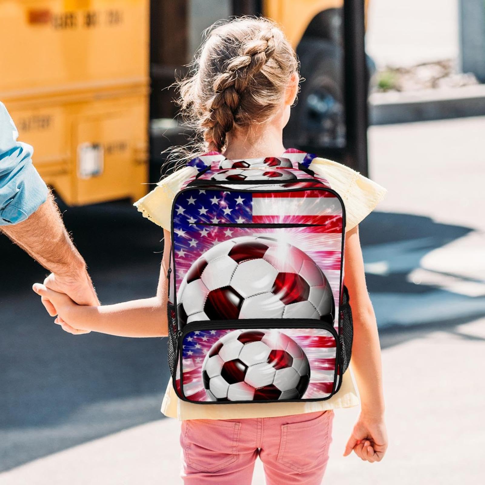 Men's & Women's Travel Backpack with American Flag & Football Design - Durable Carry-On Backpack for Hiking, College, Work & Outdoor Adventures