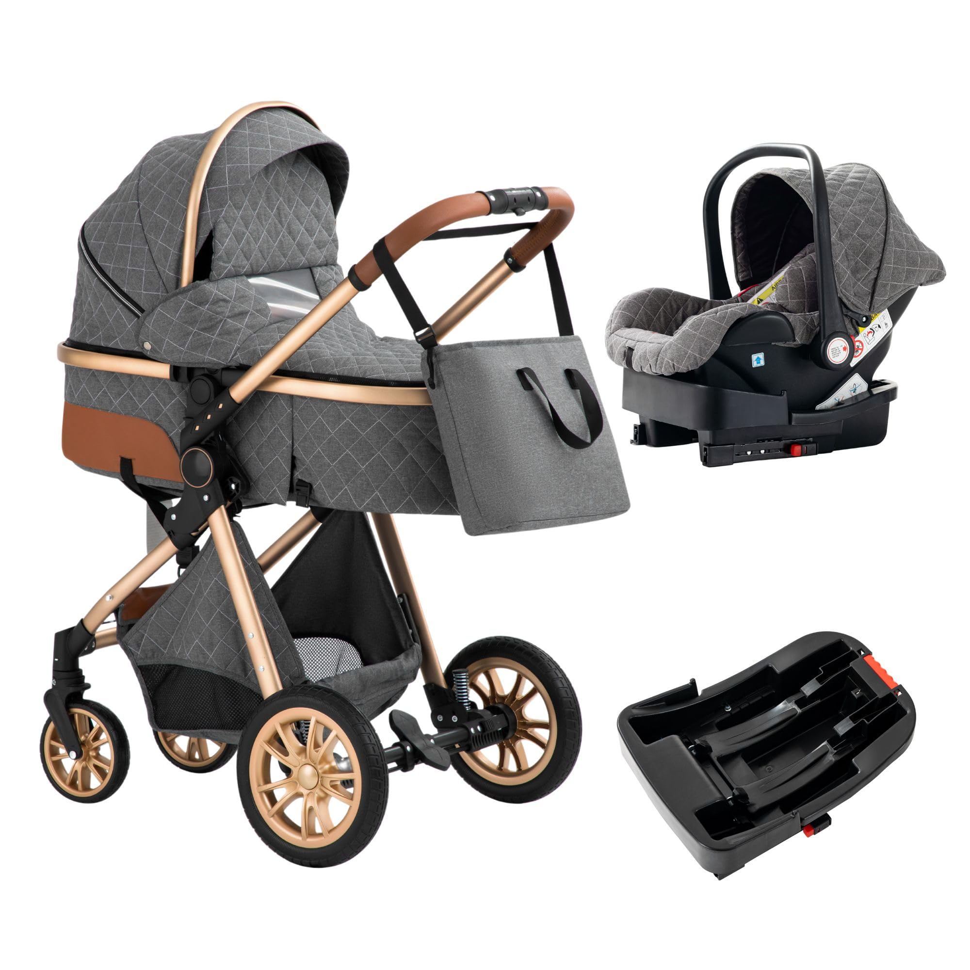 3-in-1 Baby Stroller Travel System with Adjustable Seat & One-Click Folding - Lightweight Infant Stroller with Car Seat & Bassinet Accessories for Newborns to Toddlers - Perfect for Shopping, Travel & Daily Walks