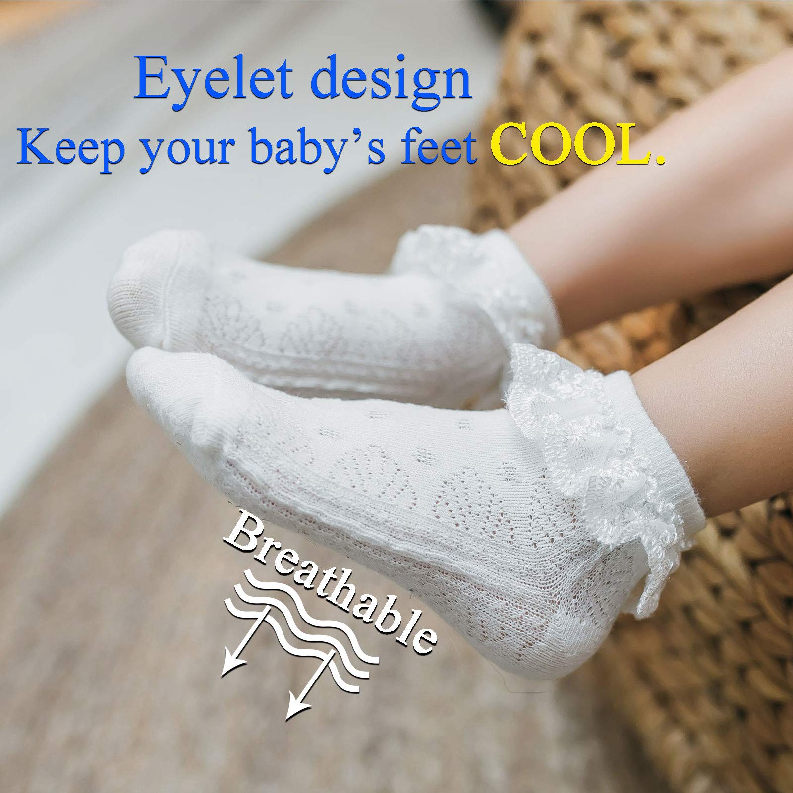 Adorable Baby Girl Lace Socks - Double Eyelet Lace Ruffle Frilly Socks for Newborns & Toddlers (3-Pack Gift Set) | Perfect for Special Occasions, Photo Shoots & Everyday Wear
