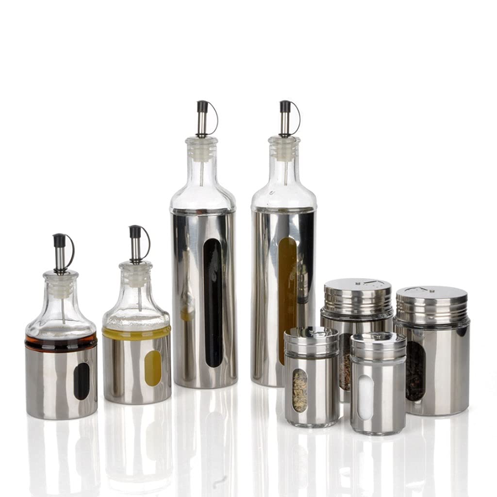 Premium 304 Stainless Steel Spice Jar Set - 6-Piece Kitchen Spice Storage Containers for Salt, Pepper & Seasonings | Airtight Oil & Spice Jars for Pantry Organization & Cooking Essentials