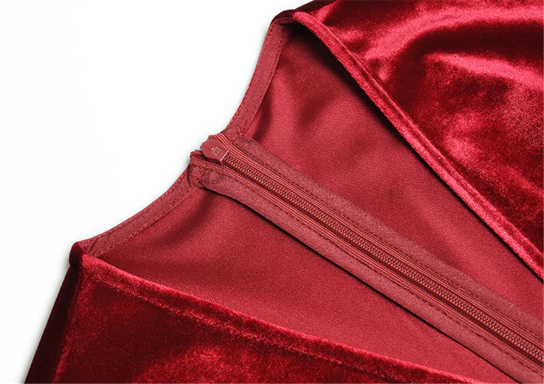 Elegant Red Velvet Party Dress for Women - V-Neck Beaded Long Sleeve High Waist Slim Pencil Dress for Fall Weddings, Christmas Parties & Formal Events