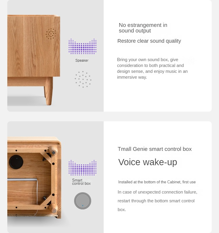 Oak Solid Wood Smart Nightstand with Wireless Charger, USB Ports & Built-in Lamp - Perfect for Bedroom, Living Room & Office