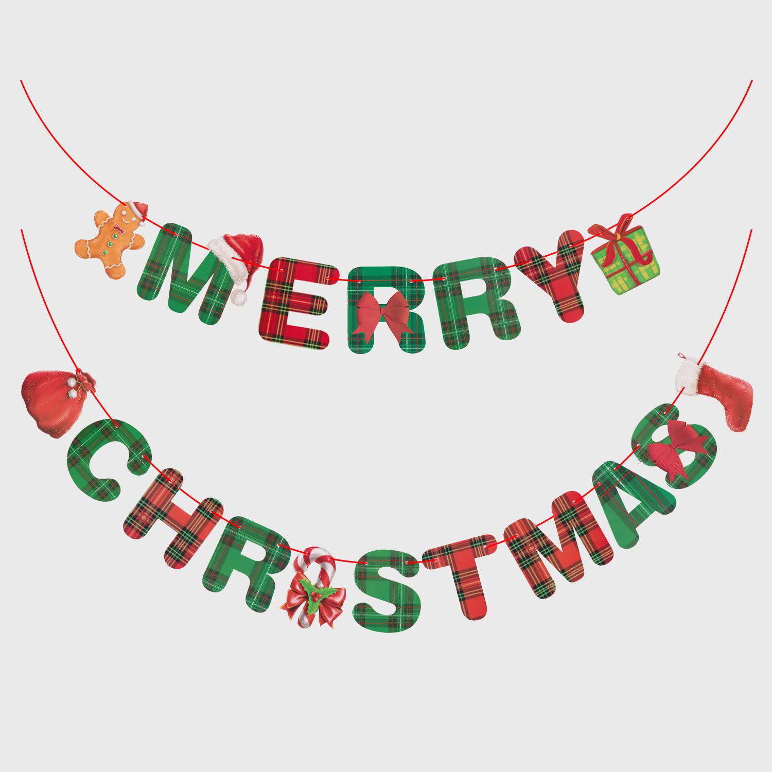 Jiying Merry Christmas Fireplace Banner - Festive Wall Decor for Home, Indoor Holiday Chimney Decoration with Sock & Gift Shapes (Red & Green, S120) - Perfect for Living Room, Mantel, Xmas Party & Holiday Photo Backdrop