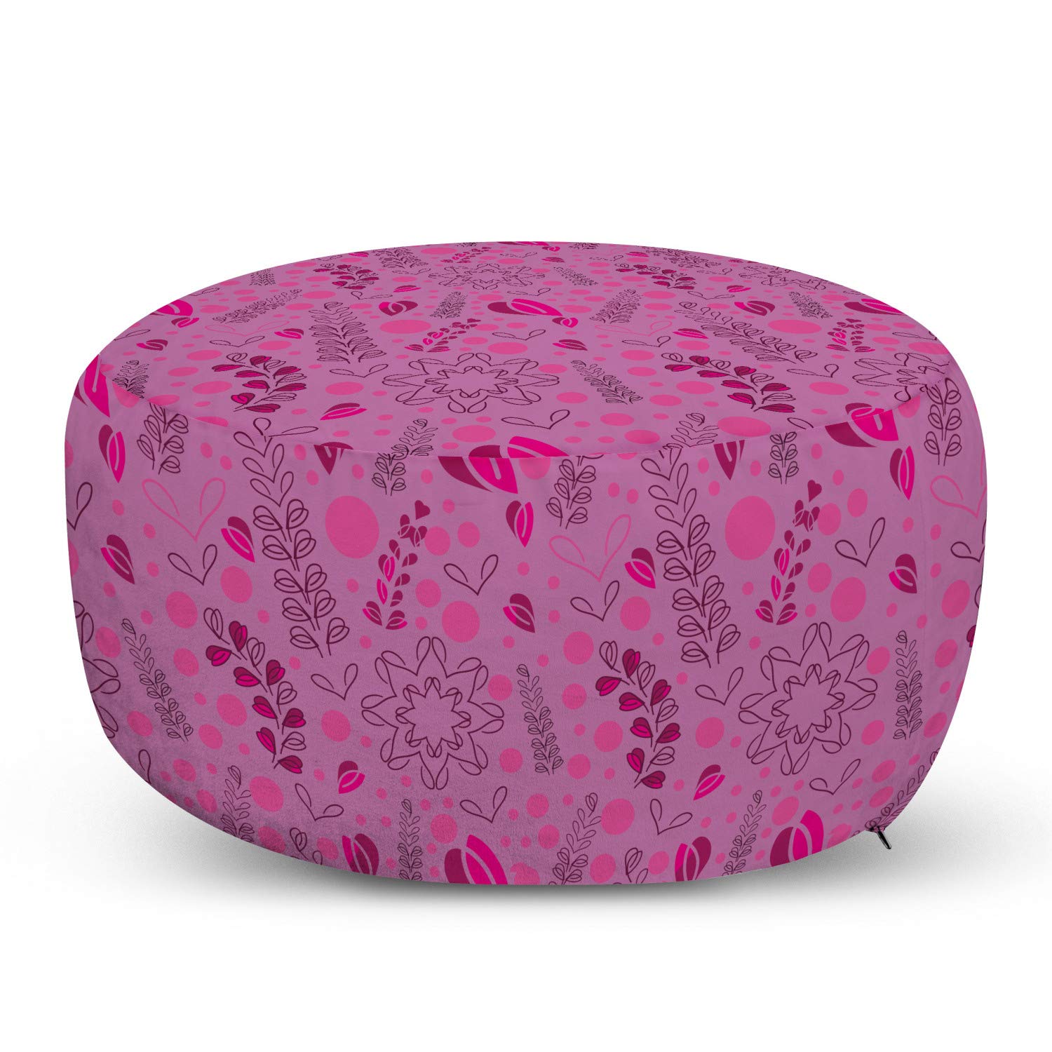 Ambesonne Botany Pouf Cover with Zipper - Sketch Style Leaves Twigs Berries Circles Pattern - Soft Decorative Fabric Unstuffed Case 30