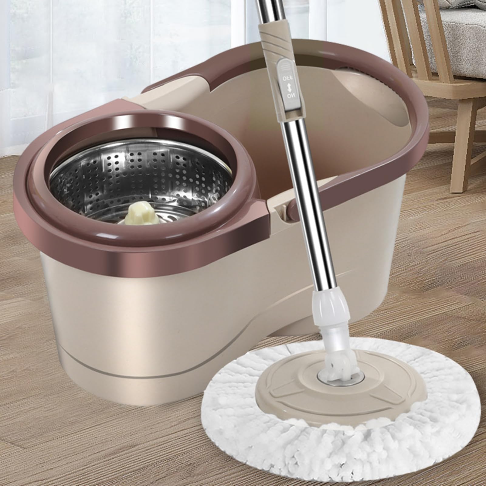 1 Set Rotating Spin Mop with Bucket - Automatic Floor Cleaning Mop with Microfiber Heads, Self-Wringing System for Home, Kitchen, Bathroom & Hardwood Floors