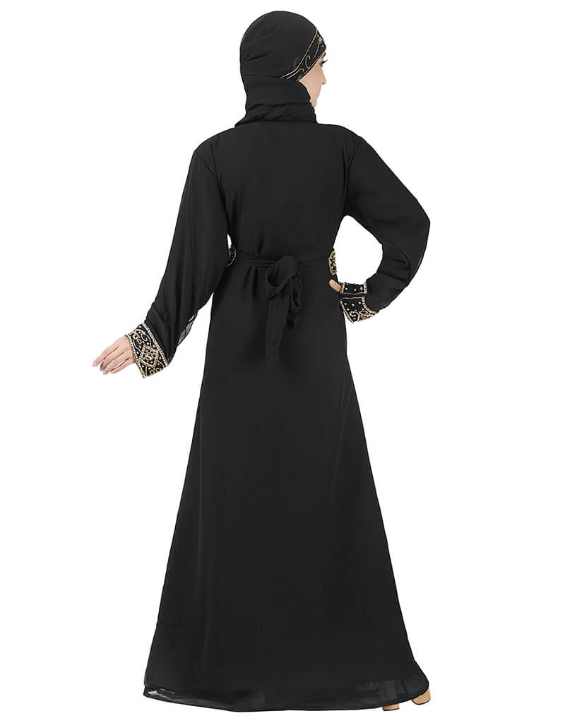 Elegant Black Georgette Kaftan with Hand Zari Embroidery - Perfect for Parties, Weddings & Special Occasions