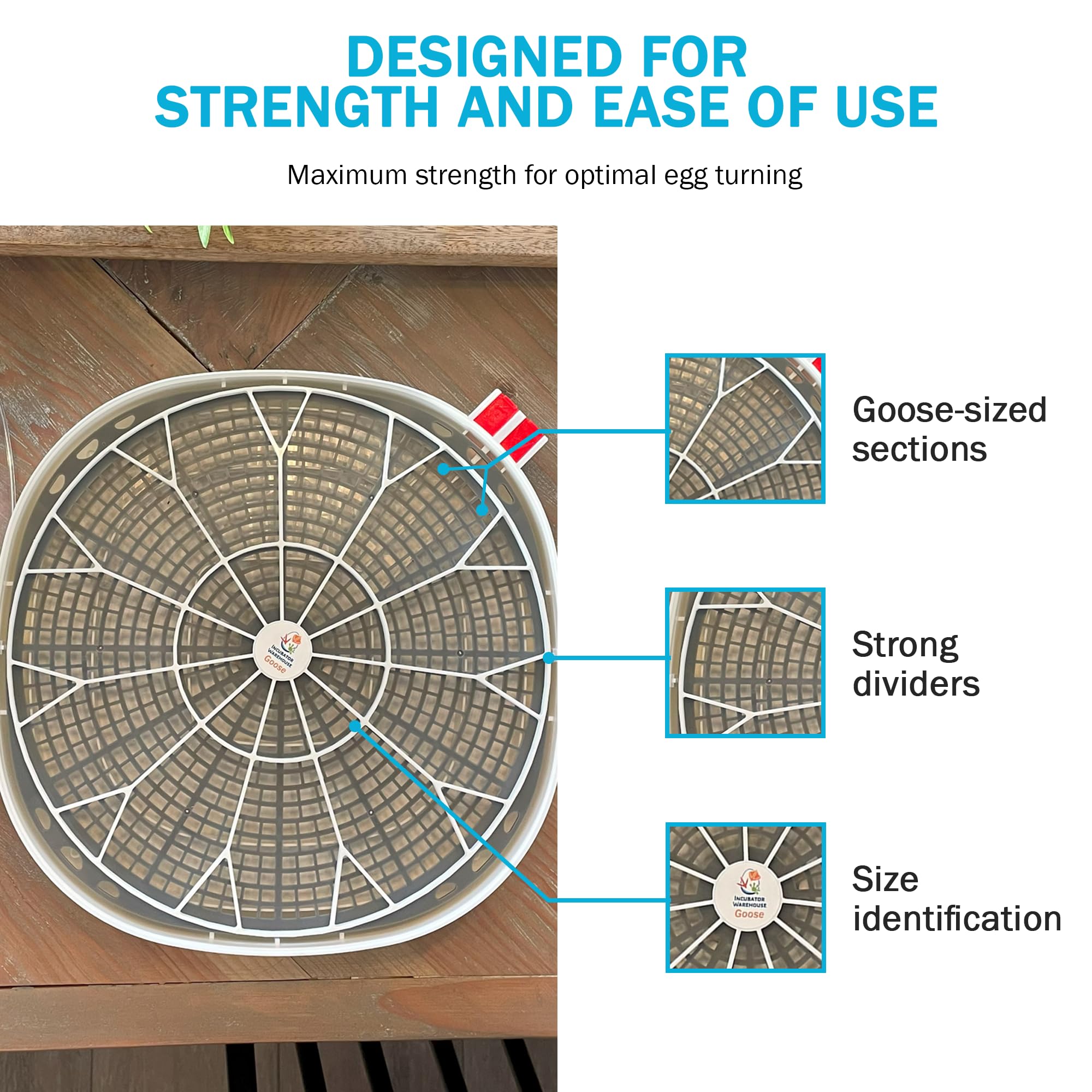 Durable Egg Trays for 11 Large Eggs - Goose/Turkey/Emu Egg Holder - Compatible with Nurture Right 360 Egg Incubator - Hand Washable Chicken Egg Keeper (Various Sizes) - Perfect for Poultry Farming, Egg Hatching & Farm Fresh Storage
