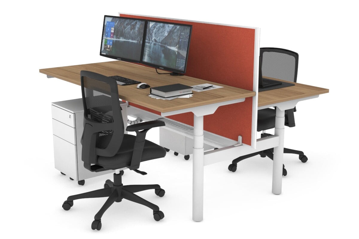 Flexi Premium Height Adjustable 2-Person H Bench Workstation - White Frame [1400L x 700W] for Office & Home Workspace | Ergonomic Standing Desk Solution