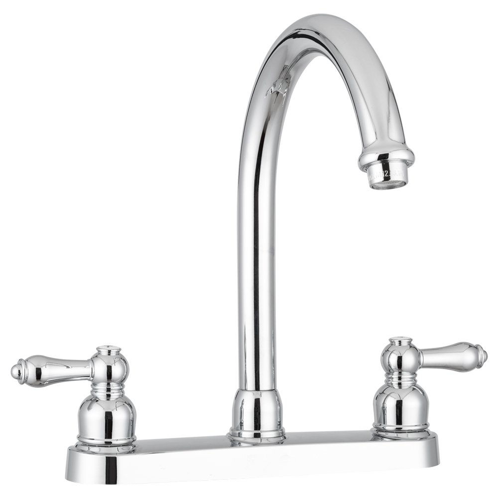 Dura Faucet DF-PK340L-CP RV Non-Metallic J-Spout Kitchen Sink Faucet in Chrome - High Arc Pull-Out Sprayer for RV, Camper, Tiny Home & Residential Use