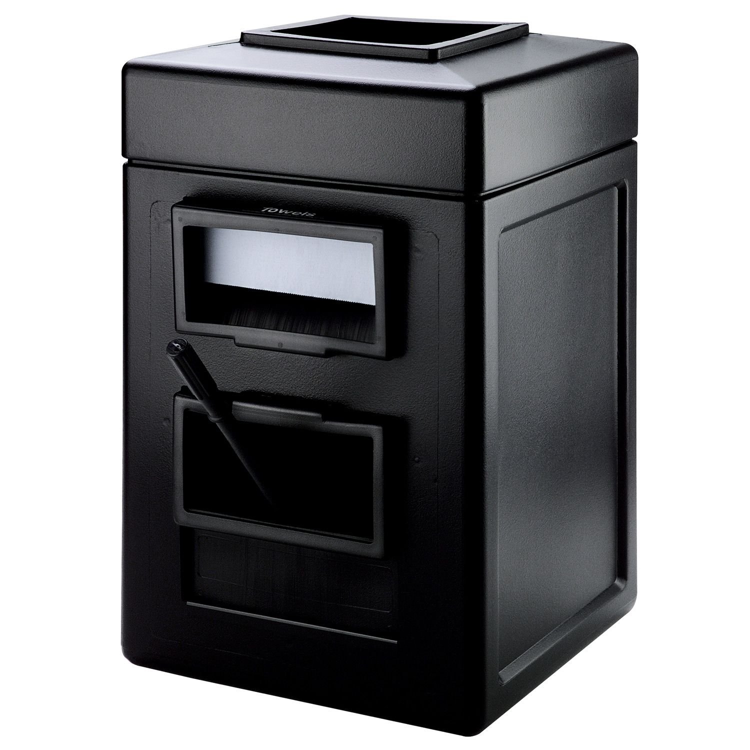 Commercial Heavy-Duty Trash Bin with Windshield - Large Capacity Garbage Can for Convenience Centers, Offices & Outdoor Use - Black