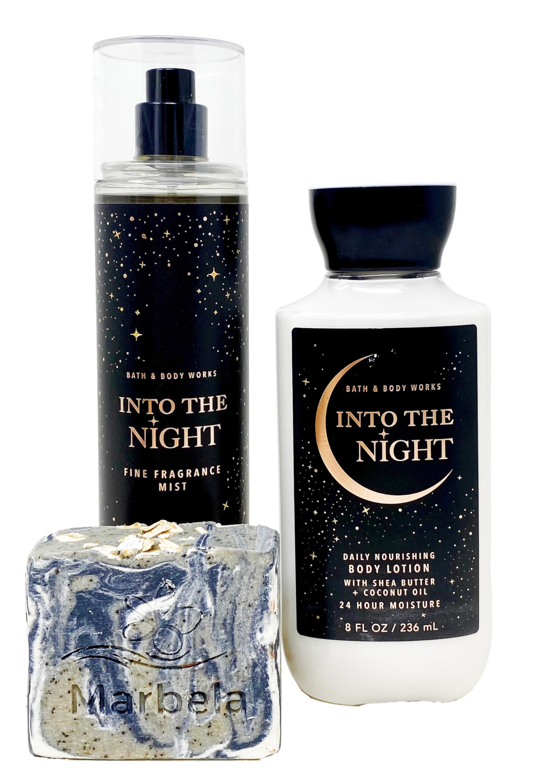 Bath & Body Works Into The Night Gift Set - Fine Fragrance Mist & Body Lotion with Charcoal Scrub Soap | Luxurious Body Care Duo for Women | Perfect for Nighttime Relaxation & Self-Care Routine