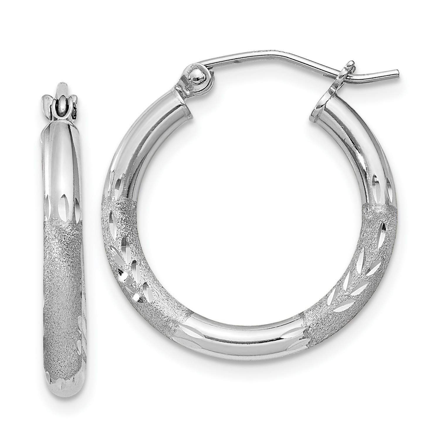Sterling Silver 2.5mm Satin Finish Diamond Cut Tube Hoop Earrings 22x20mm - Elegant Everyday Jewelry for Women, Perfect for Work, Date Night & Special Occasions