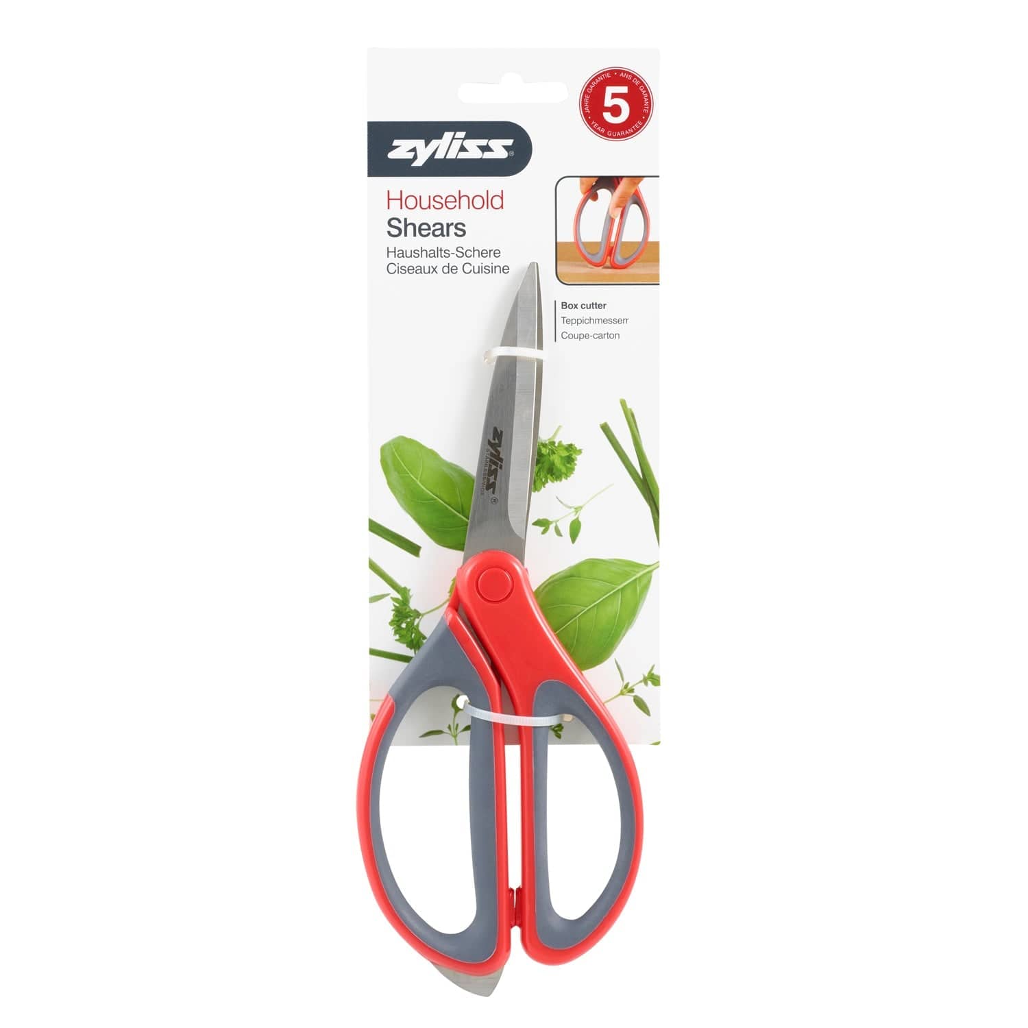 Zyliss Multi-Purpose Household Scissors with Built-in Box Cutter - Perfect for Kitchen, Crafting, and Package Opening