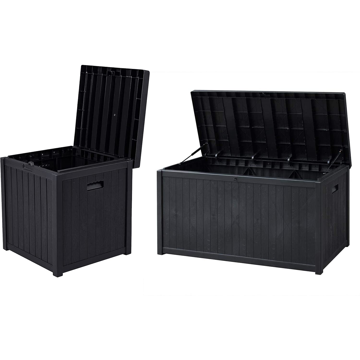 **SUNVIVI Outdoor Deck Storage Box – 120 & 51 Gallon Waterproof Resin Patio Storage Bin – Ideal for Cushions, Pool Supplies, Garden Tools – Black – Perfect for Backyard, Patio & Poolside Organization**