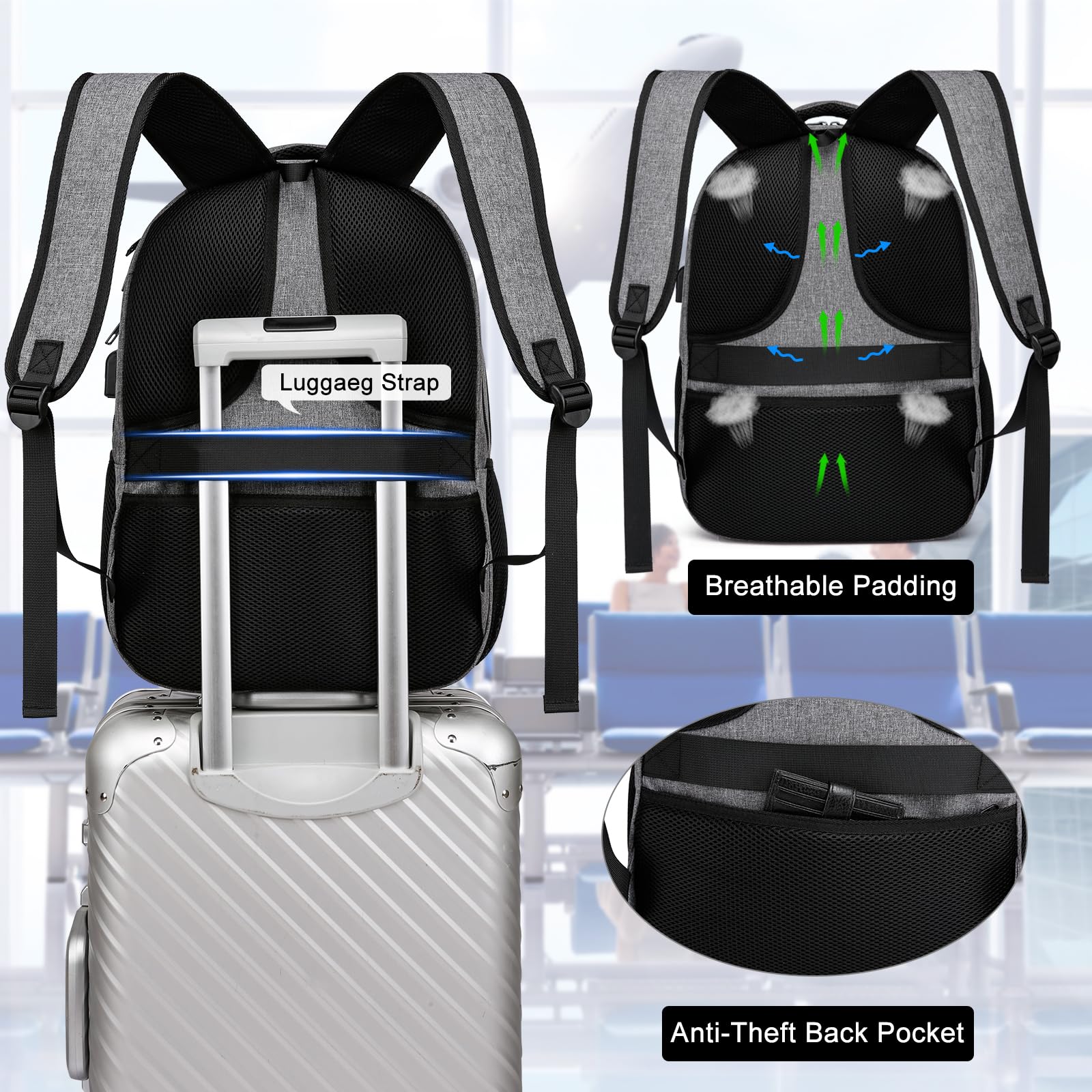 Waterproof Travel Laptop Backpack for Men & Women - Anti-Theft Business Computer Bag with USB Charging Port - Fits 15.6 Inch Laptop - Perfect for School, Work, Commuting & Air Travel