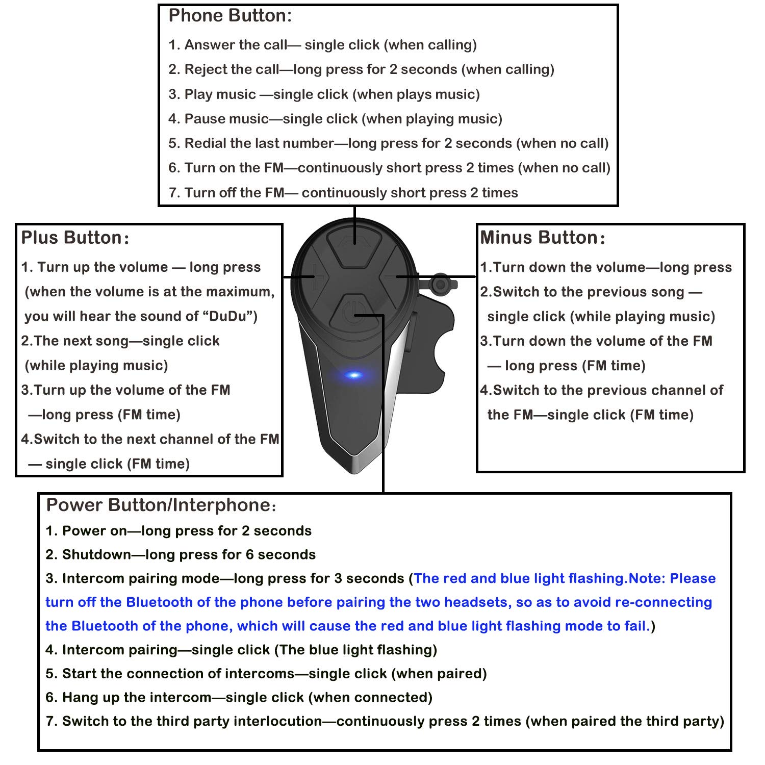 BT-S3 Motorcycle Bluetooth Headset - 1000m Range Helmet Headphones for Snowmobile & Motorcycle Communication System | Intercom for Skiing & Riding | Supports 3 Riders (Soft Microphone Included) | Perfect for Group Rides, Snowmobiling & Outdoor Adventures