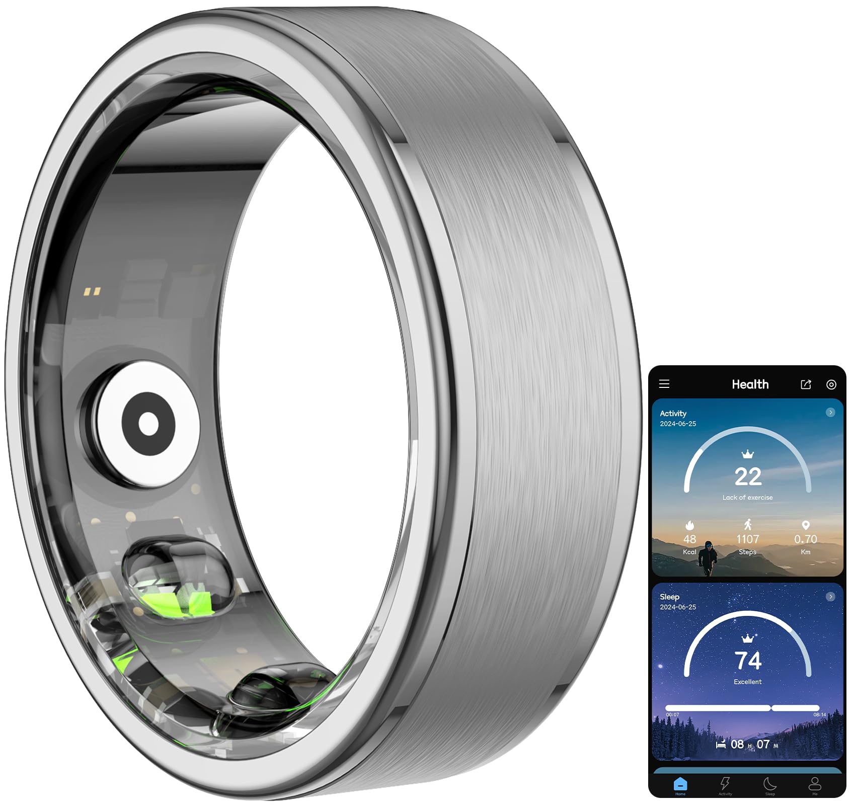Temdan Upgraded Smart Ring - Wearable Fitness Tracker with Heart Rate, Blood Oxygen & Sleep Monitoring | IP68 Waterproof Health Ring | No Subscription Fees | Customizable Design (Silver, Size 9) for Gym, Running & Daily Activity Tracking