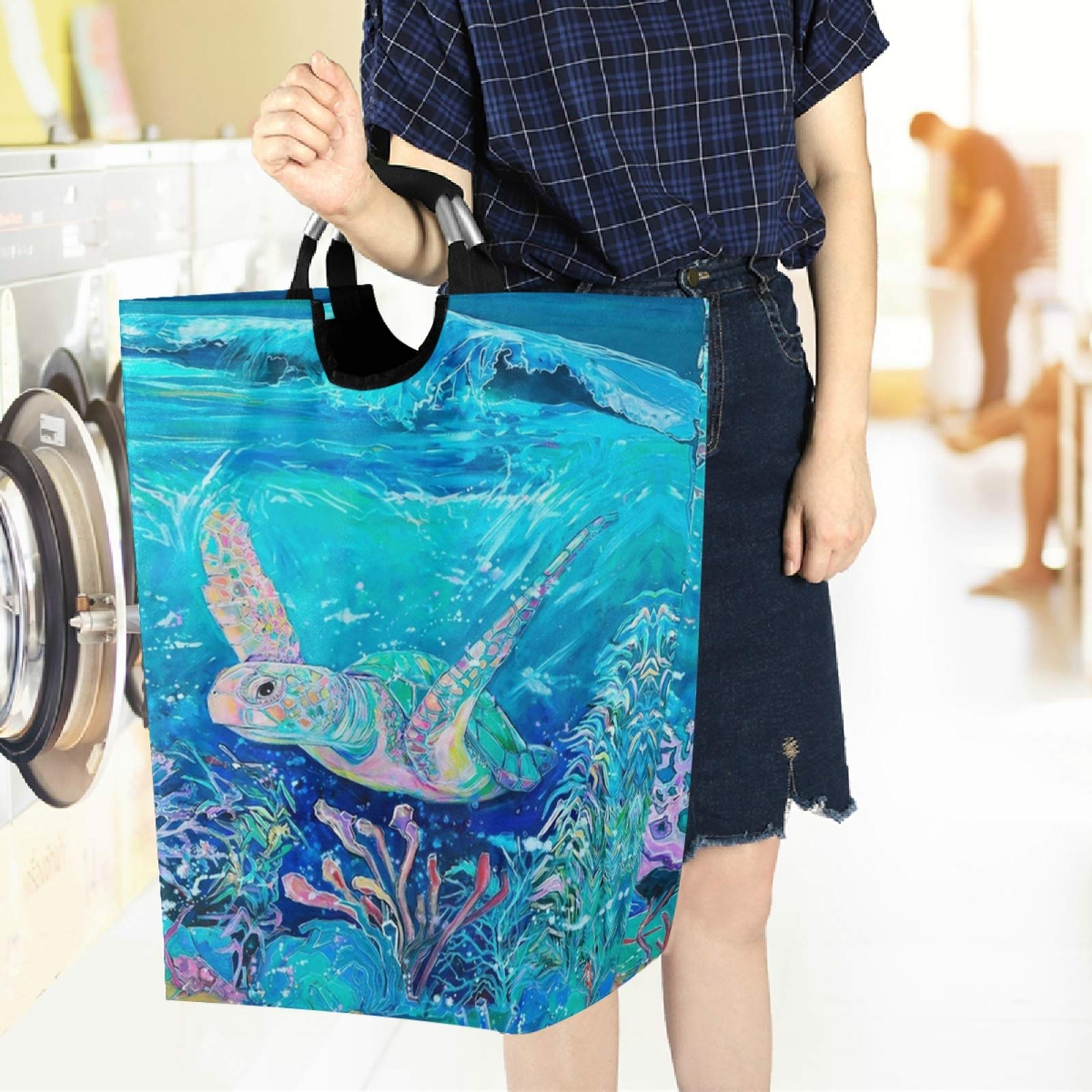Visesunny Large Water-Resistant Oxford Cloth Laundry Hamper Basket - Ocean Sea Turtle Design for Bedroom, Bathroom, Dorm & Kids Room | Perfect for Clothes Storage, Toy Organization & Home Decor