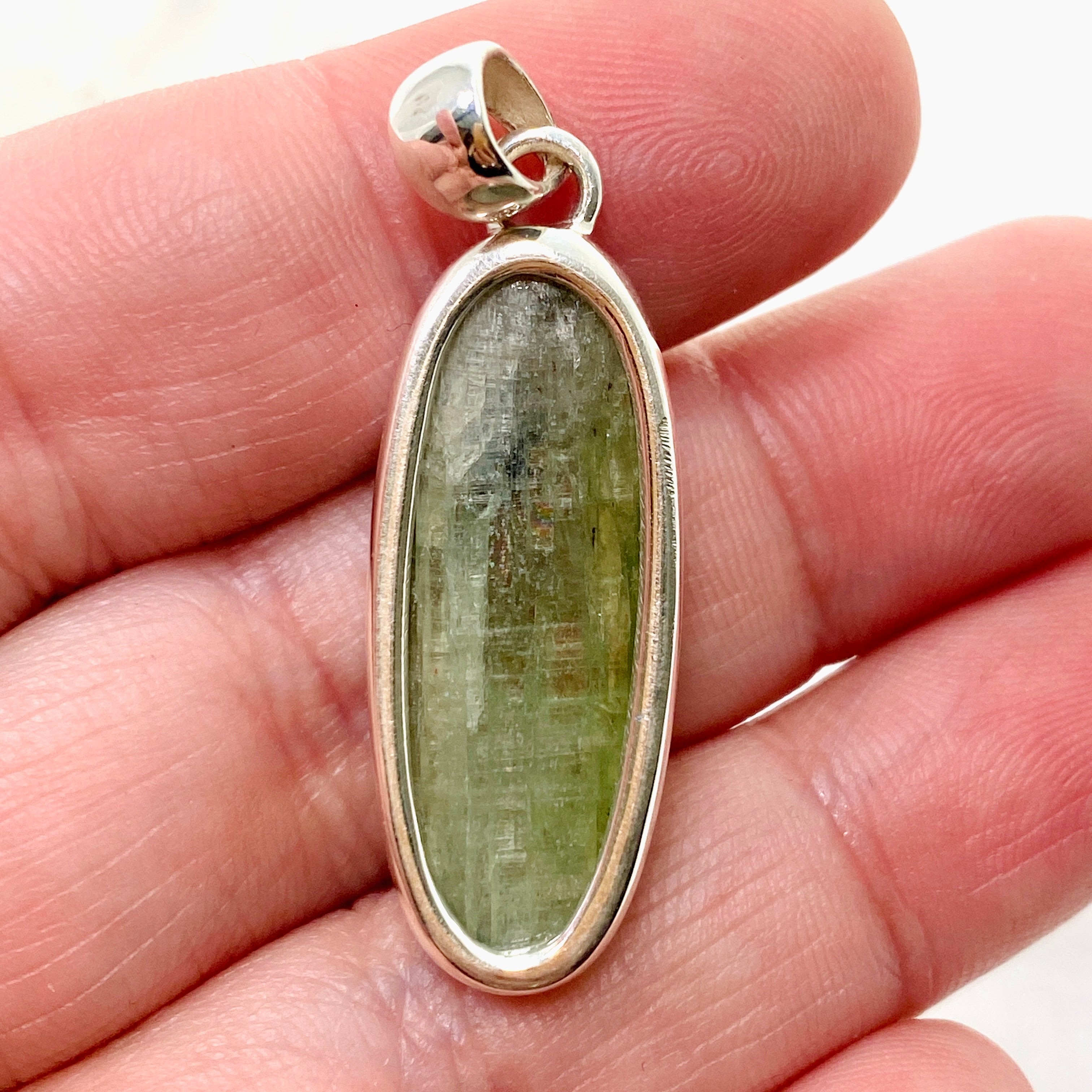 Natural Green Kyanite Oval Cabochon Pendant Necklace - Healing Crystal Jewelry for Meditation, Energy Work & Spiritual Gifts (KPGJ4629) - Perfect for Yoga, Reiki & Chakra Balancing