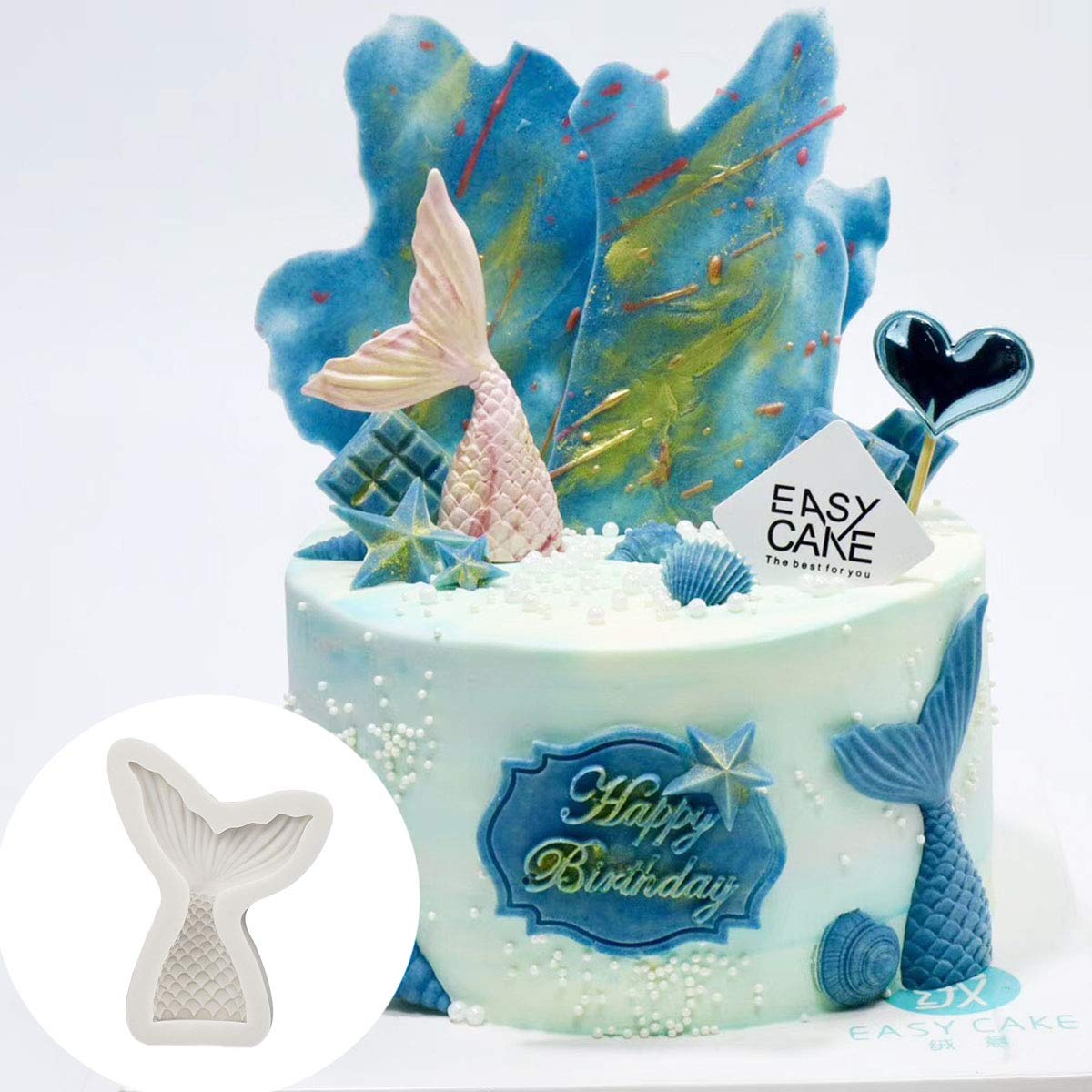 LGEGE 3-Piece Silicone Mermaid Tail Mold Set - Shell & Hippocampus Chocolate Candy Molds for Cake Decorating, Soap Making, Jelly, Clay & DIY Crafts - Perfect for Birthday Parties, Ocean-Themed Desserts & Gift Making