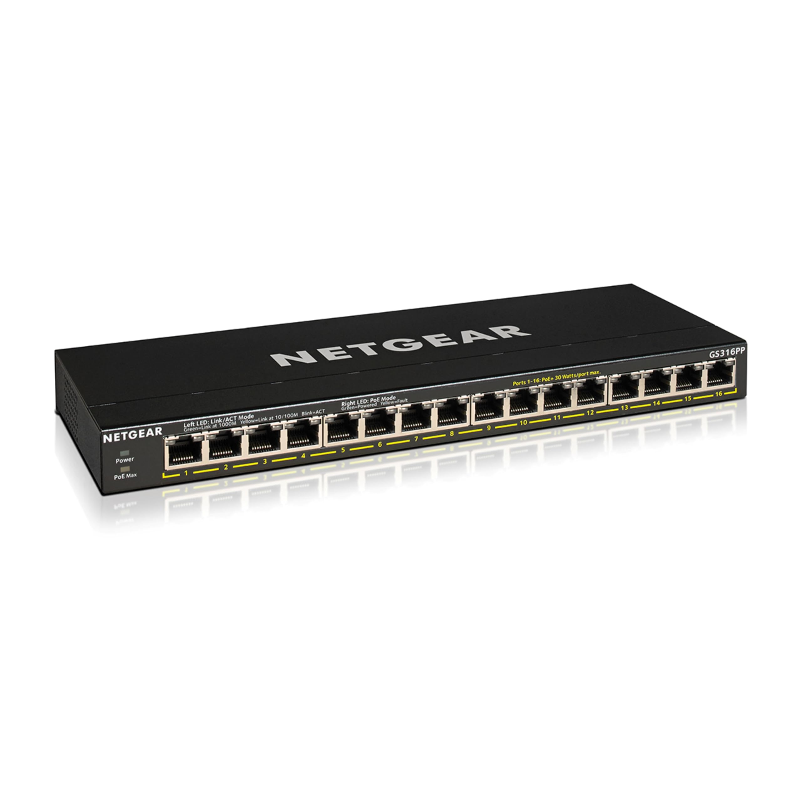 NETGEAR GS316PP 16-Port Gigabit Ethernet Unmanaged PoE+ Switch | 183W Power | Desktop/Wall Mount | Ideal for Home Office & Small Business Networks