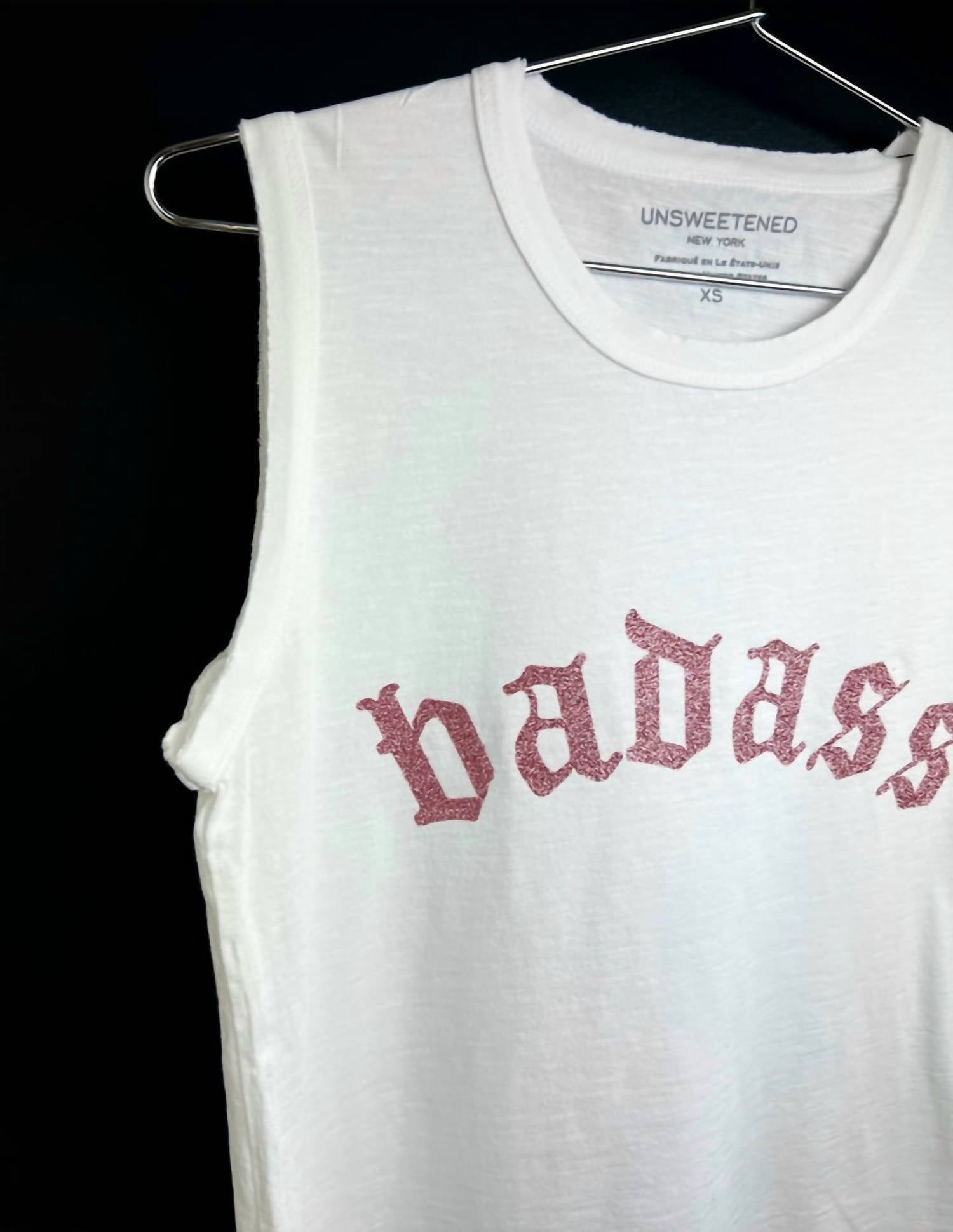 Badass Muscle Tank Top for Women - White & Pink Sleeveless Workout Shirt - Gym, Running, Fitness, Casual Wear