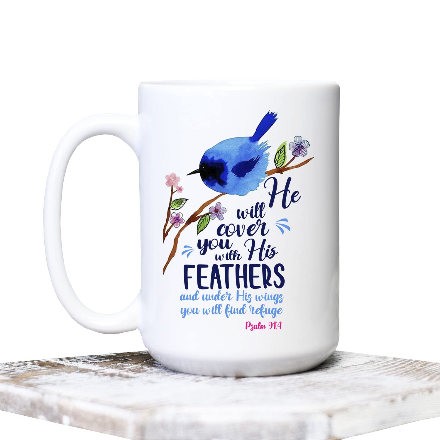 Psalm 91:4 Christian Coffee Mug - Inspirational Bible Verse Tea Cup for Jesus Lovers, Religious Gift for Faithful Believers - Perfect for Morning Devotion, Bible Study & Church Fellowship