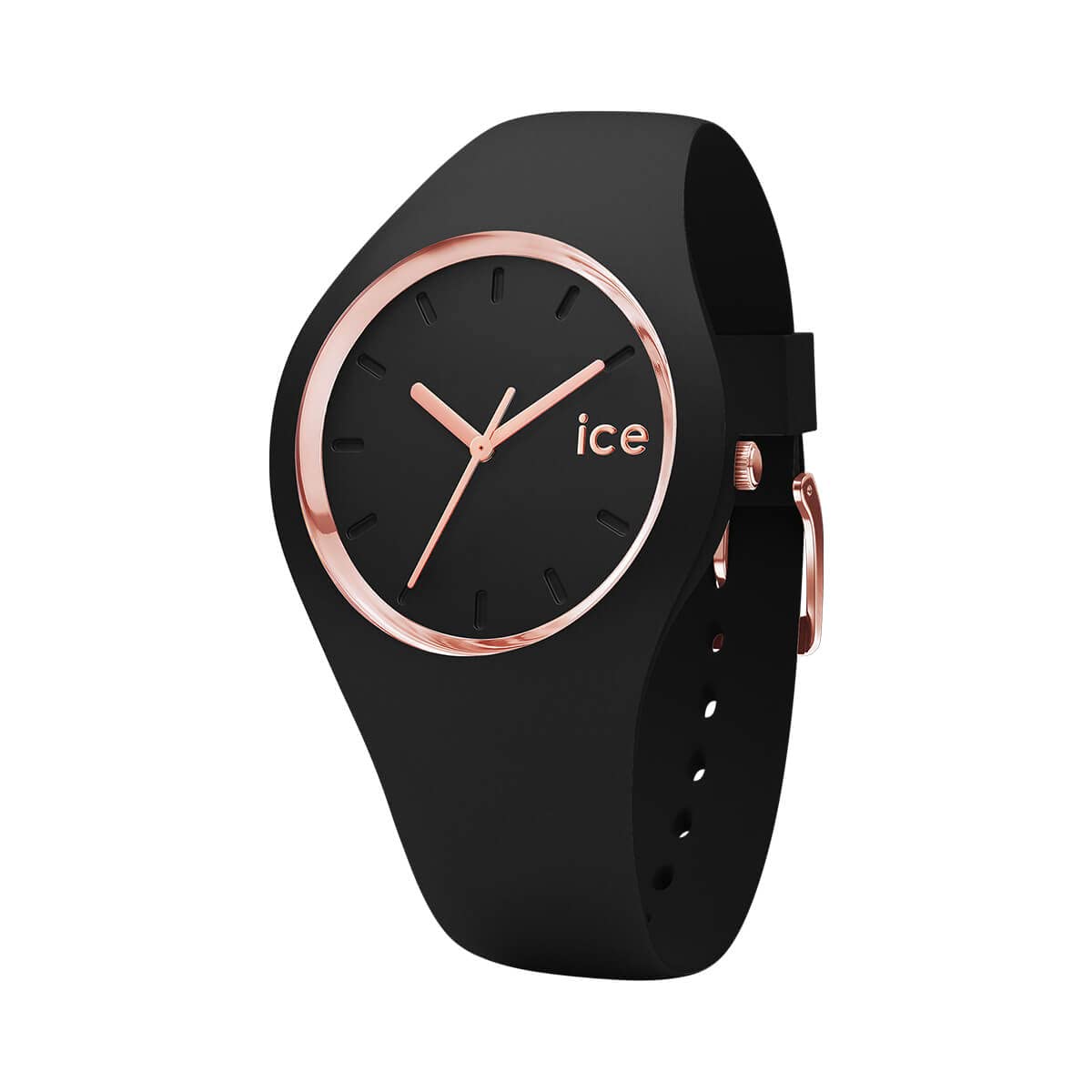 ICE-Watch Women's Glam Black Rose Gold Silicon Strap Wristwatch - Elegant Fashion Watch for Women, Perfect for Casual Wear, Office & Special Occasions