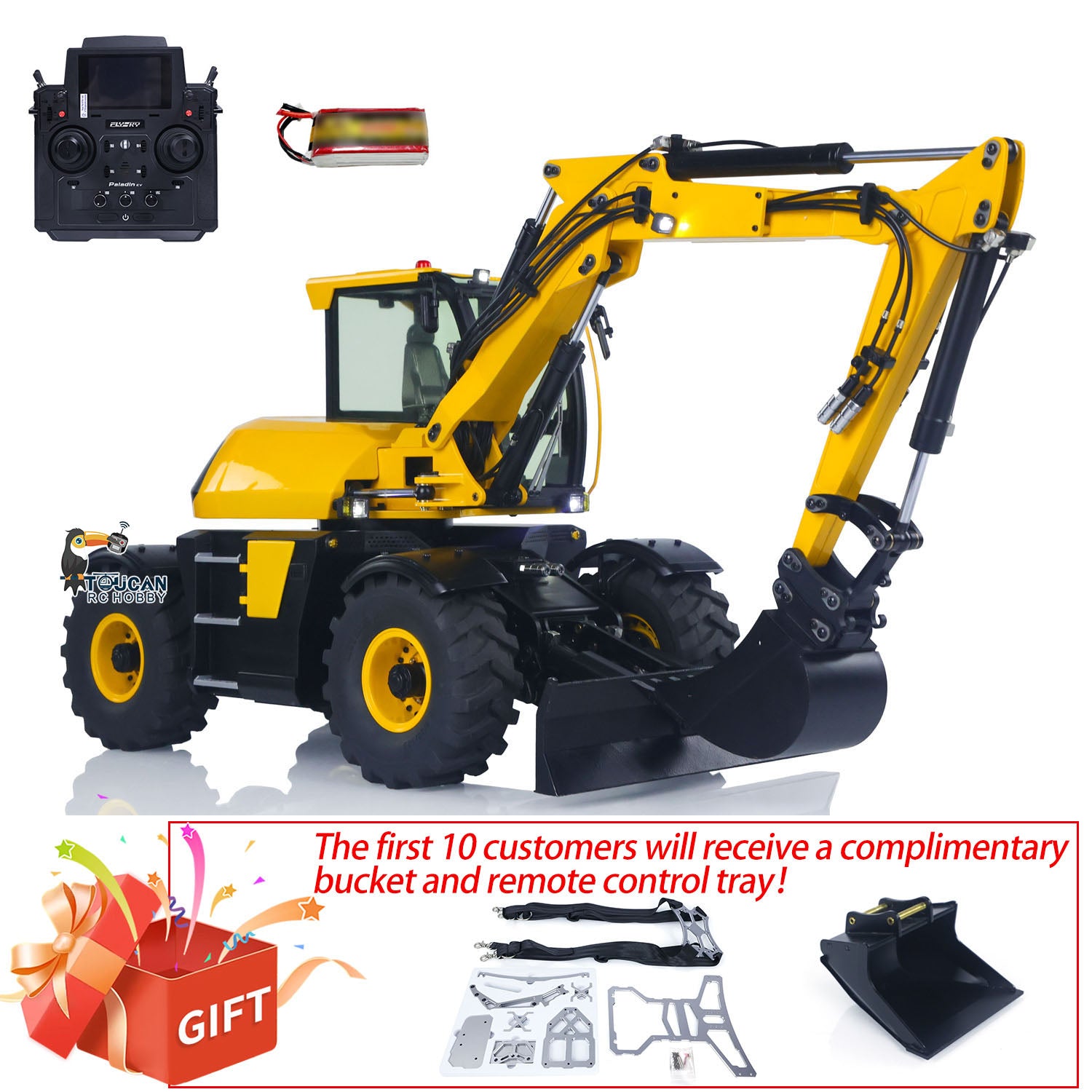 1/14 Scale RC Hydraulic Excavator Toy - 110W 9CH Valve Remote Control, 3 Arms Metal Digger Model PL18EV for Adults & Kids - Perfect for Construction Simulation, Backyard Digging & STEM Learning