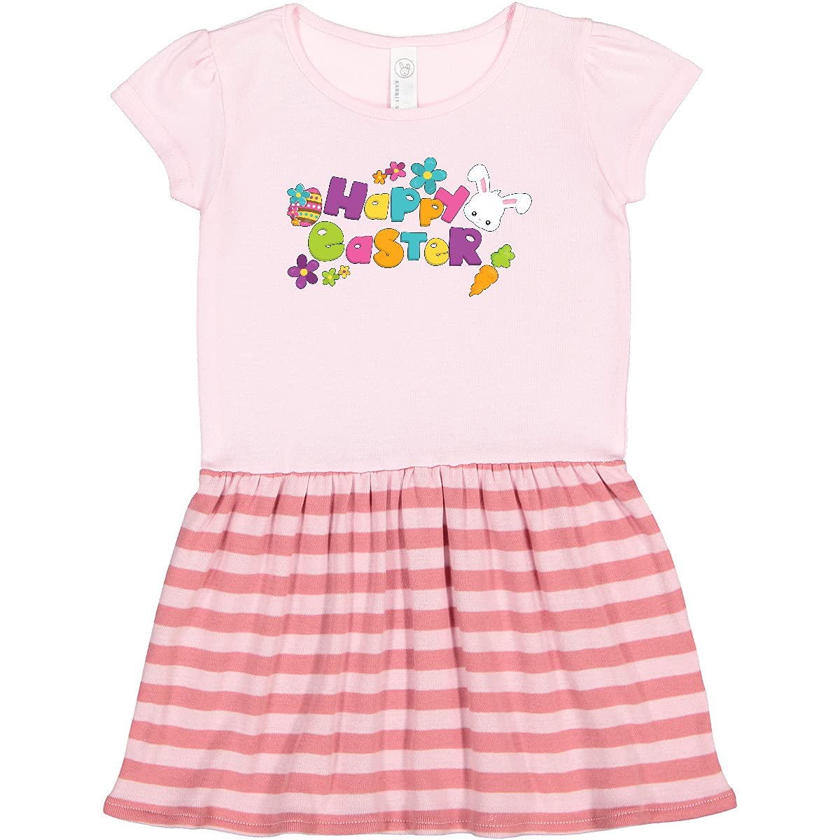 Inktastic Happy Easter Toddler Dress - Cute Bunny Print Easter Outfit for Baby Girls - Perfect for Easter Sunday, Spring Photos & Family Gatherings